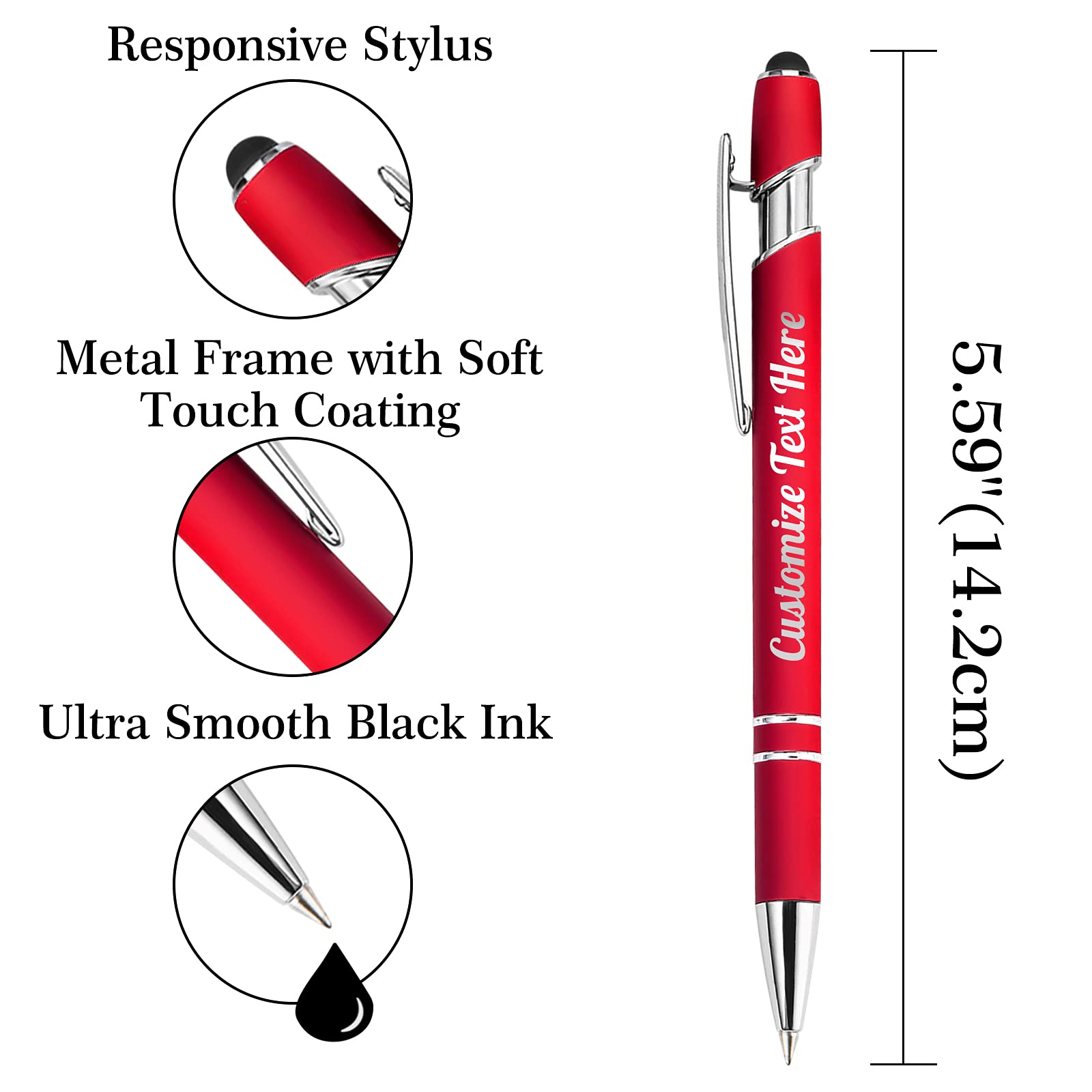 500 Custom Engraved Ballpoint Pens with Business Name, Logo & Message - Bulk Personalized Pens with Stylus for Office, School, Promotions - Medium Point Black Ink (60 Pack) - Perfect for Corporate Gifts, Graduations, Birthdays & Anniversaries