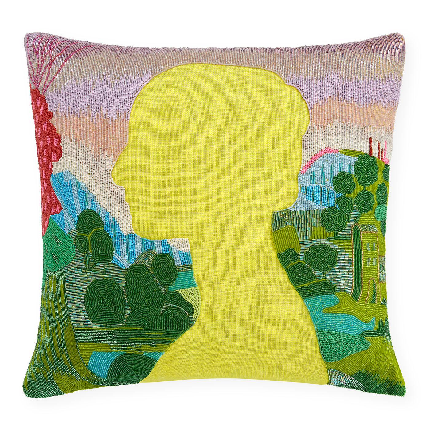 Renaissance Landscape Beaded Pillow - Bohemian Decorative Throw Pillow Cover for Sofa, Bed, Couch - Perfect for Home Decor, Living Room, Bedroom & Dorm