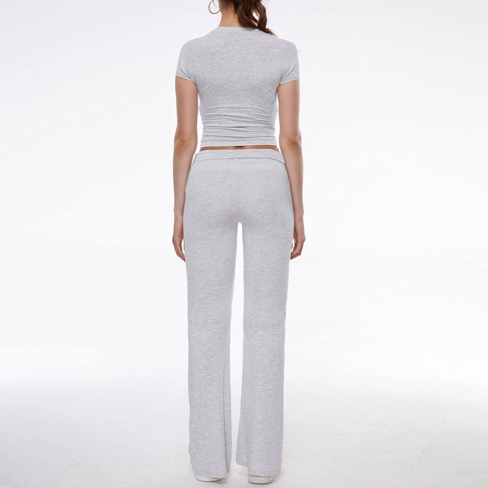 Women's 2 Piece Lounge Set - Ruched Short Sleeve Tops & High Waisted Wide Leg Pants Tracksuit Outfit | Comfortable Loungewear for Home, Yoga & Casual Wear