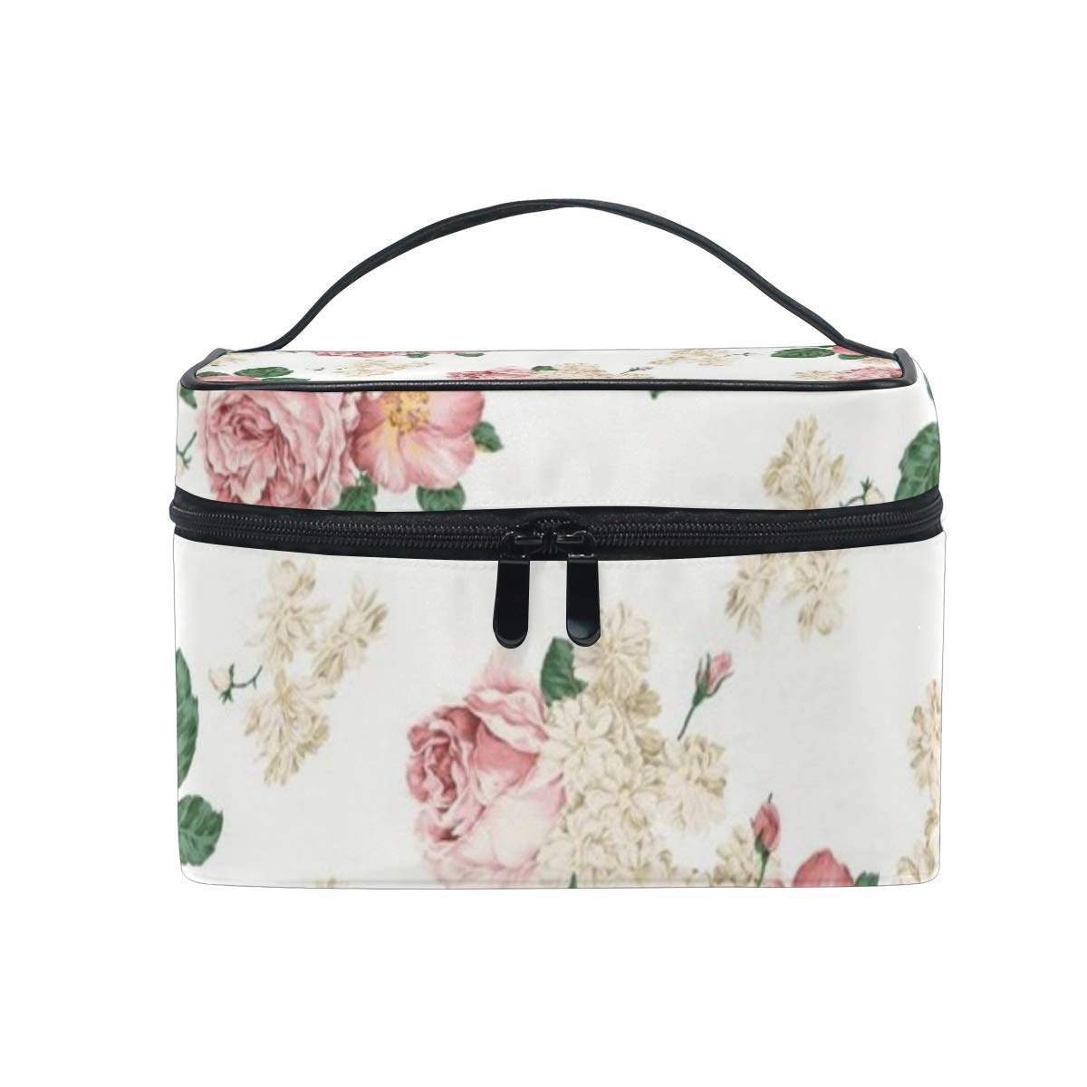 Premium Travel Makeup Bag with Handle - Waterproof Portable Cosmetic Organizer for Women, Floral Design - Perfect for Vacation, Gym & Daily Essentials Storage