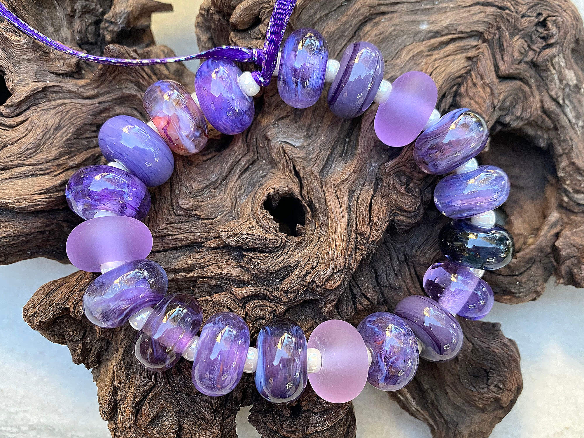 19-Piece Royal Purple Lampwork Glass Bead Set for Jewelry Making - DIY Necklace, Bracelet & Earring Supplies - Handmade Artisan Beads for Crafting, Gifts & Fashion Accessories