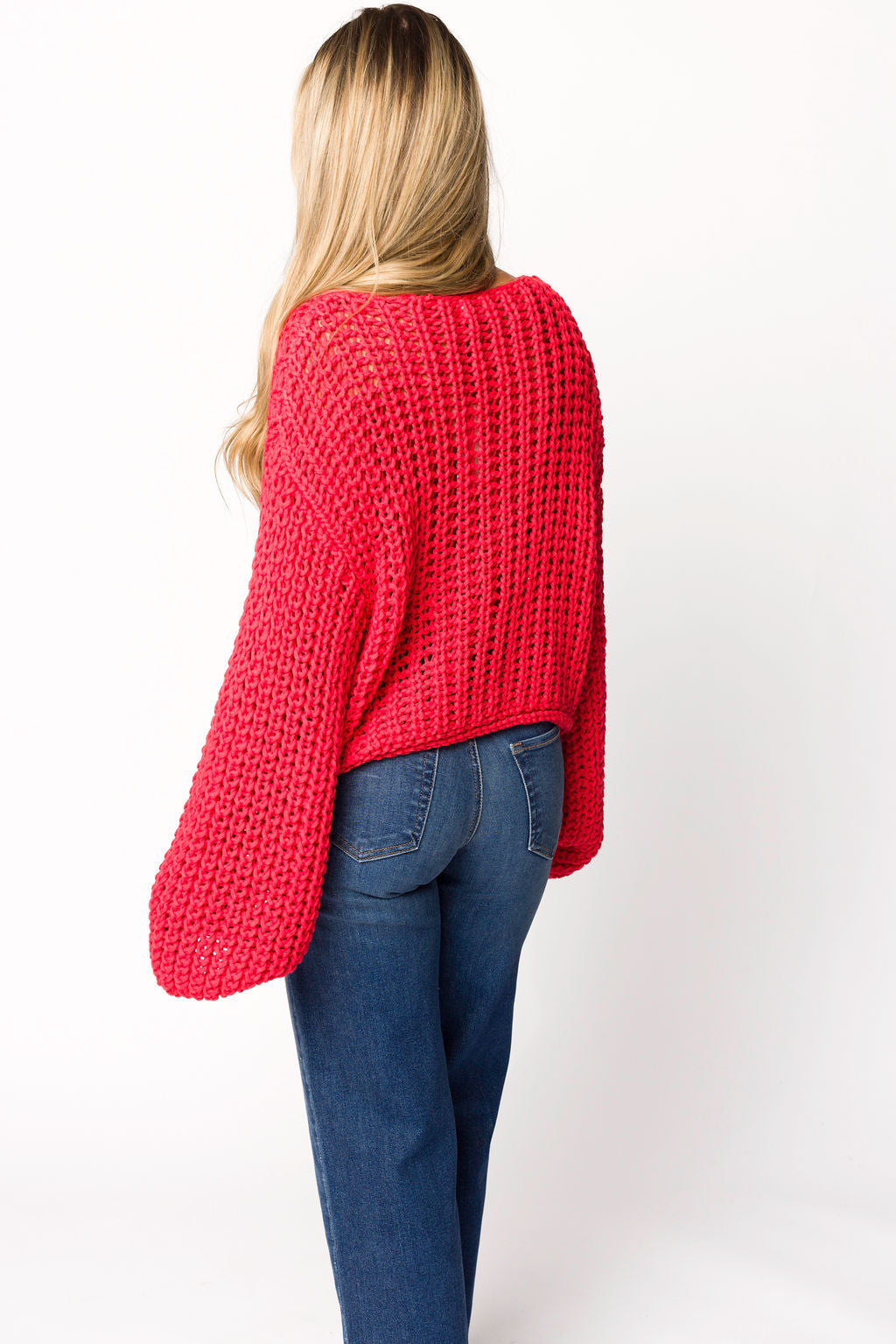 Reina Chunky Knit Cardigan Women's Oversized Red Sweater - Cozy Winter Fashion for Casual Outfits & Loungewear
