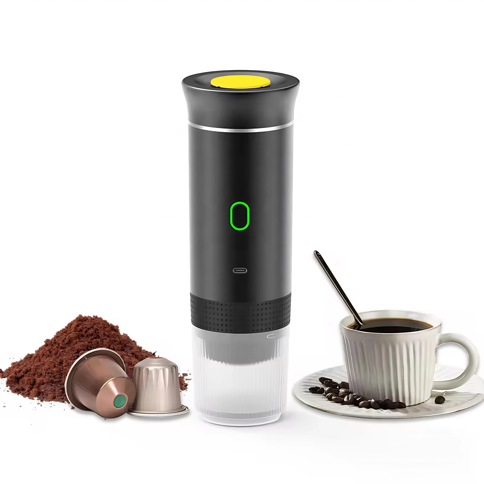 Portable Electric Espresso Maker - 15 Bar Pressure Travel Coffee Machine with Self-Heating for Car, Camping & Office | Compatible with Coffee Pods & Capsules | Perfect for Road Trips, Outdoor Adventures & Workspaces