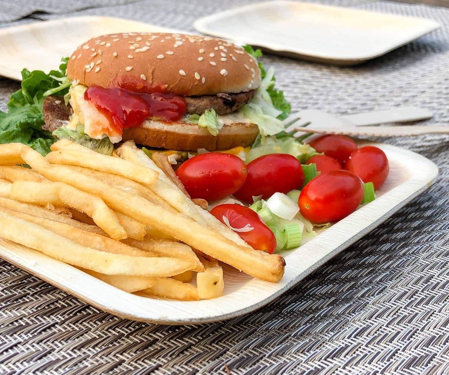 Eco-Friendly Palm Leaf Compostable Plates - 50 Pack Square Disposable Dinnerware Set with Cutlery - 8 Inch Biodegradable Plates for Parties, Picnics & Sustainable Events