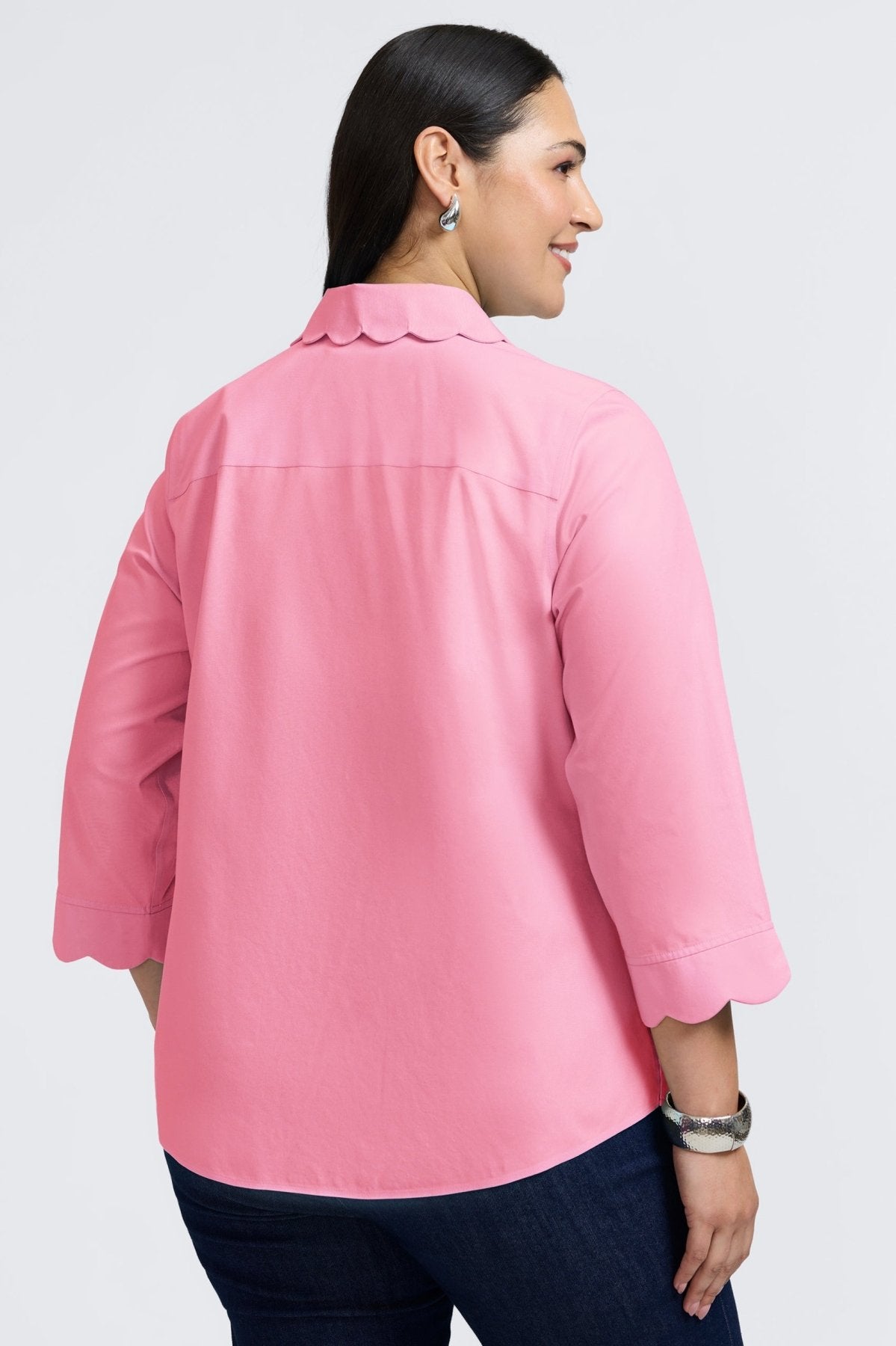 Gwen Plus No Iron Pinpoint 3/4 Sleeve Shirt for Women - Wrinkle-Free Office Blouse & Business Casual Wear