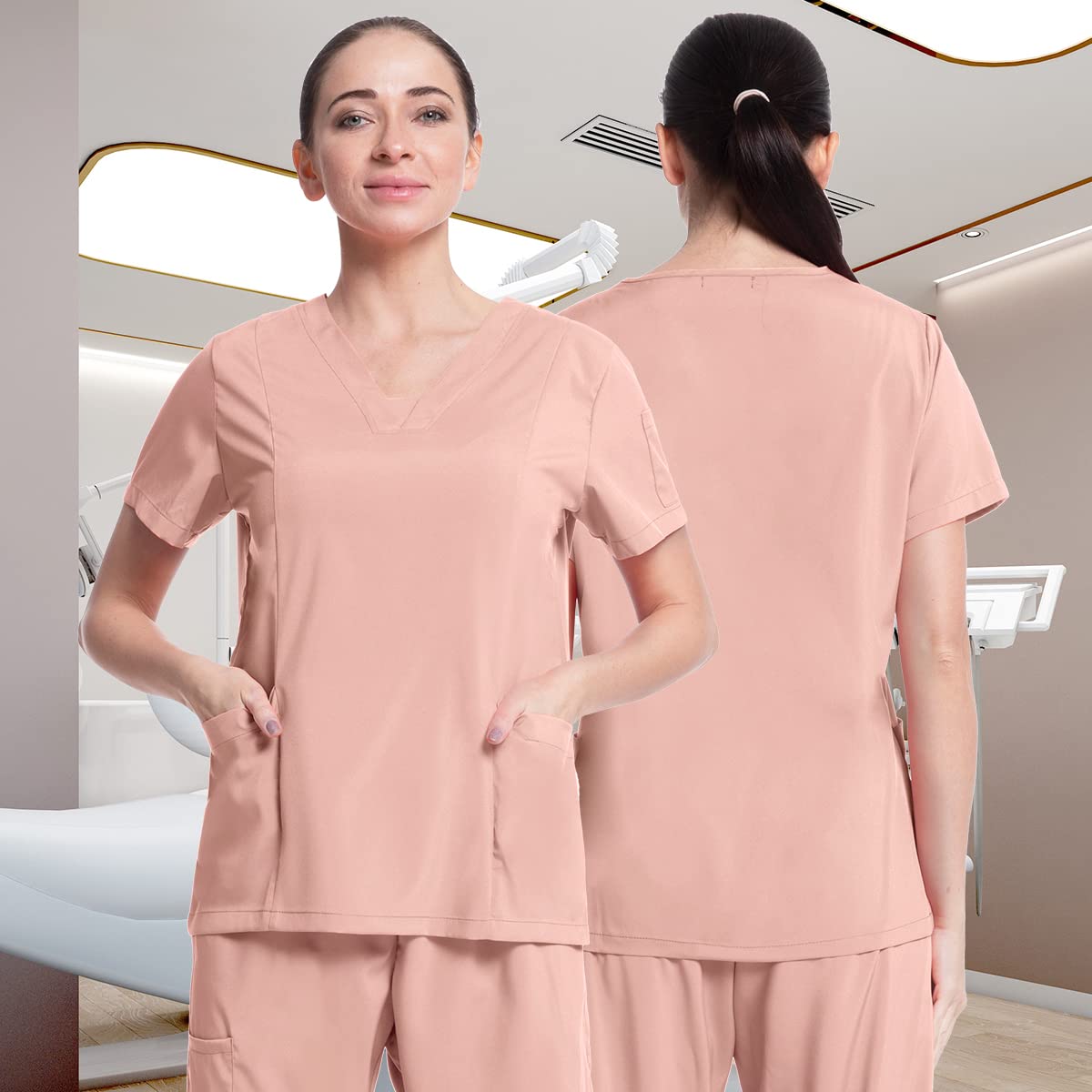 Niaahinn Women's V-Neck Scrub Top with Functional Pockets - Comfortable Medical Uniform for Nurses & Doctors | Perfect for Hospital Shifts, Clinical Work & Healthcare Professionals