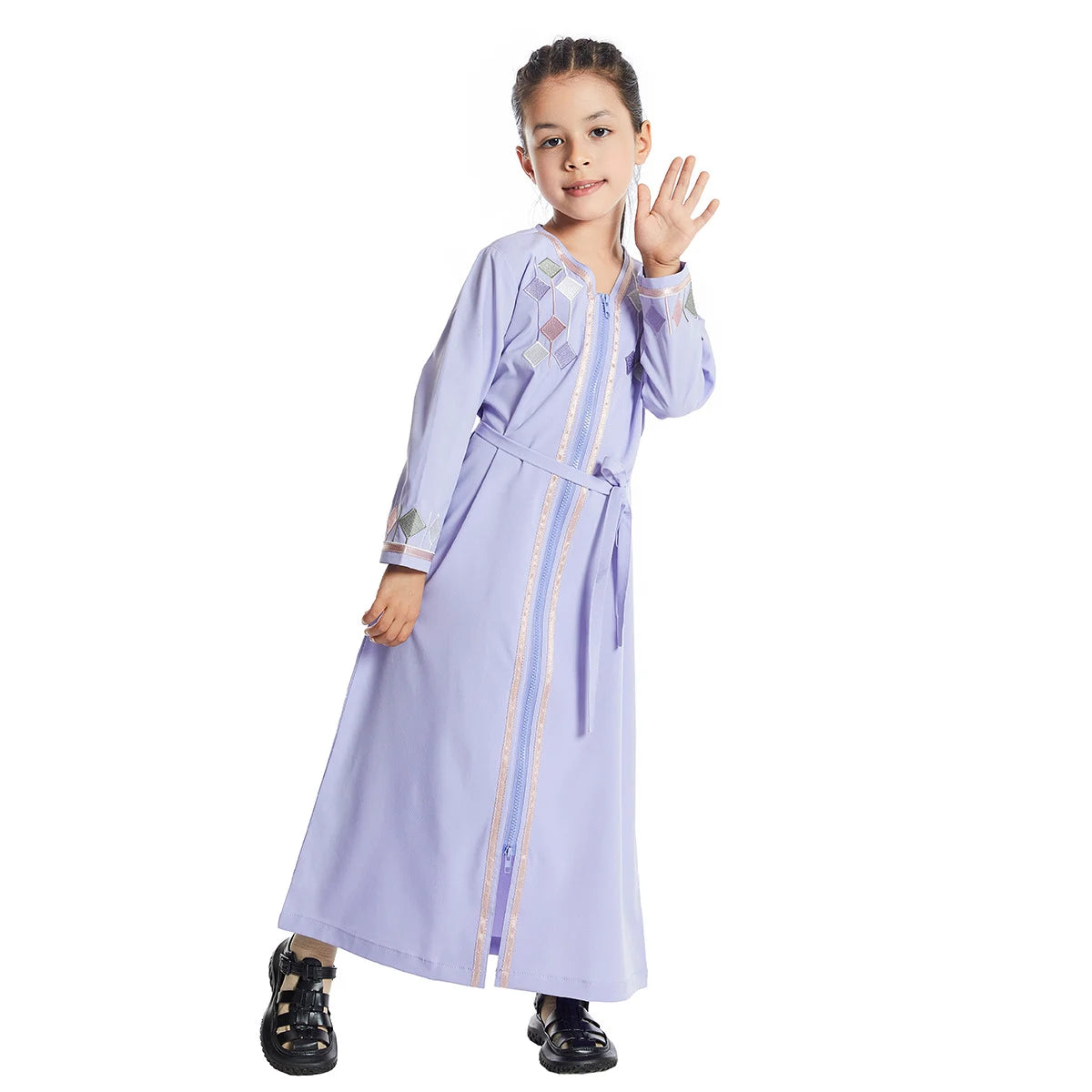 Elegant Middle Eastern Arab Girl Embroidered Abaya Dress #25623 - Perfect for Eid, Weddings & Special Occasions
