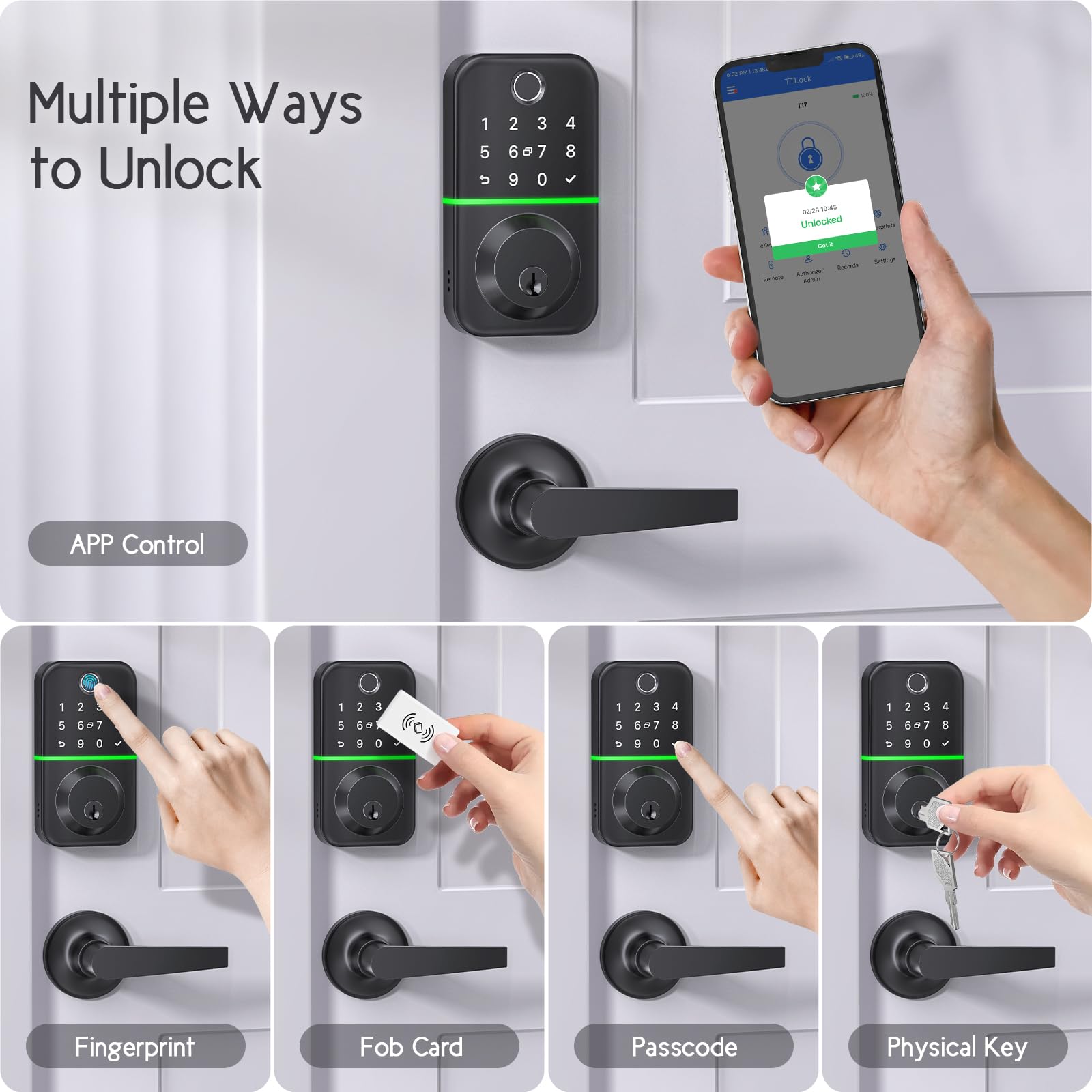 Smart Keypad Door Lock with Fingerprint & APP Control - Keyless Entry Deadbolt with 2 Levers - Waterproof Electronic Door Lock with Code - Perfect for Front Door Security & Smart Home Access