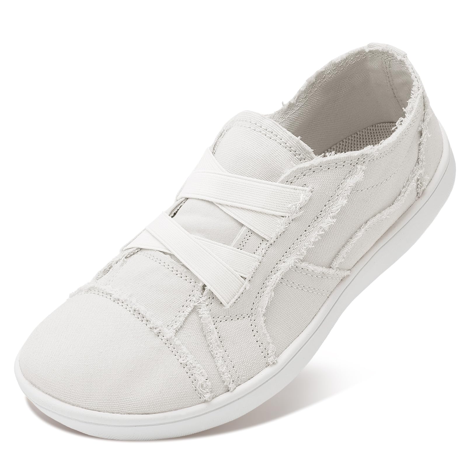 XIHALOOK Women's Canvas Slip-On Walking Shoes - Wide Toe Barefoot Sneakers, Zero Drop Minimalist Loafers for Casual Wear, Travel & Outdoor Activities