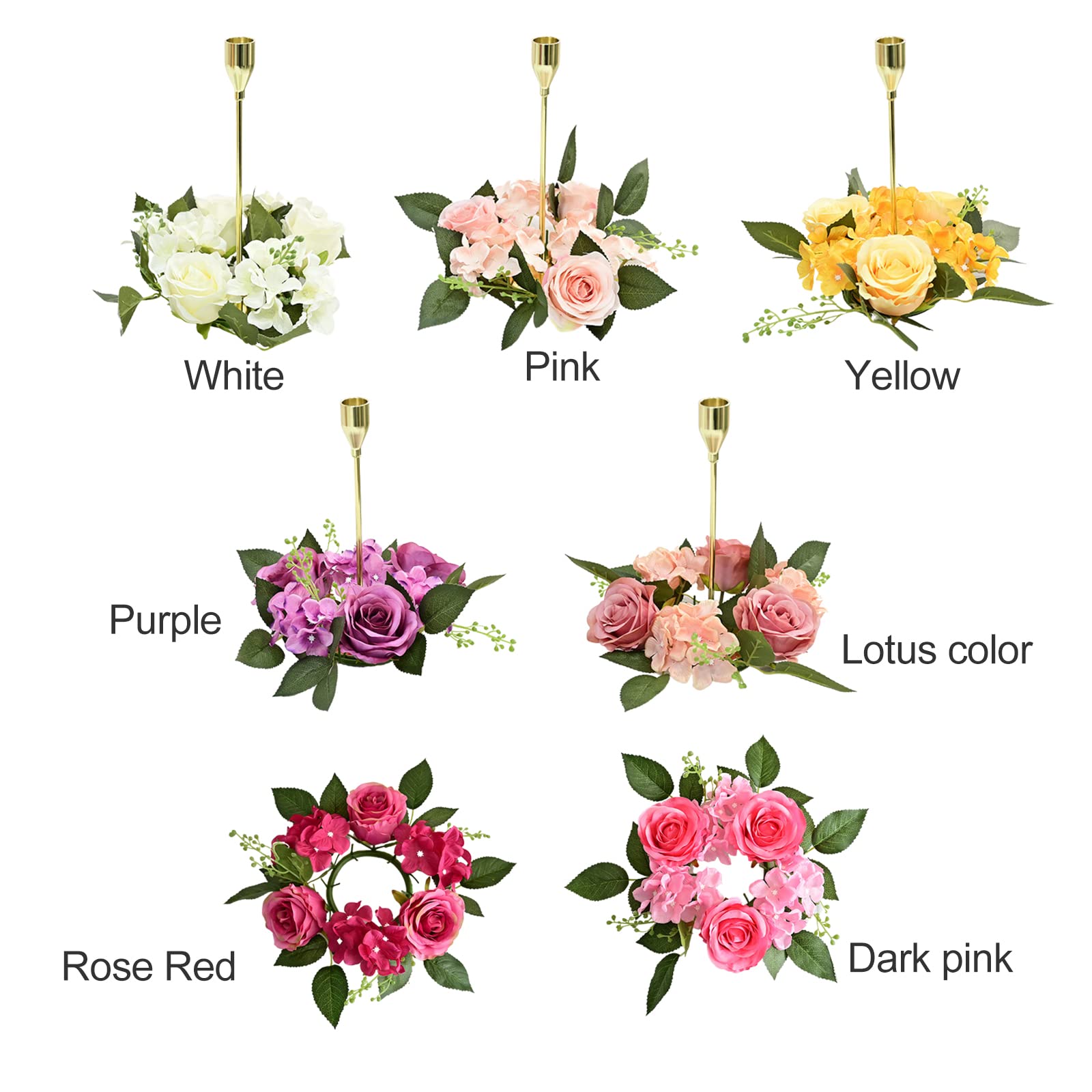 BEIJIALY 6-Pack Artificial Rose Candle Rings - 8 Inch Floral Candle Wreaths for Pillar Candles, Rustic Wedding Centerpiece, Christmas Holiday Table Decor - Perfect for Weddings, Parties & Home Decor