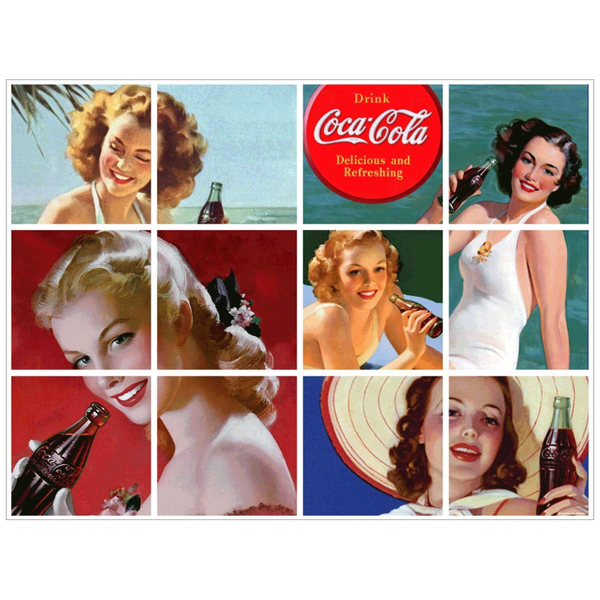 Vintage Coca-Cola Bathing Beauties Wall Decal - 36x27 Inch Peel & Stick Collage Sticker - Perfect for Retro Kitchen, Diner, or Man Cave Decor