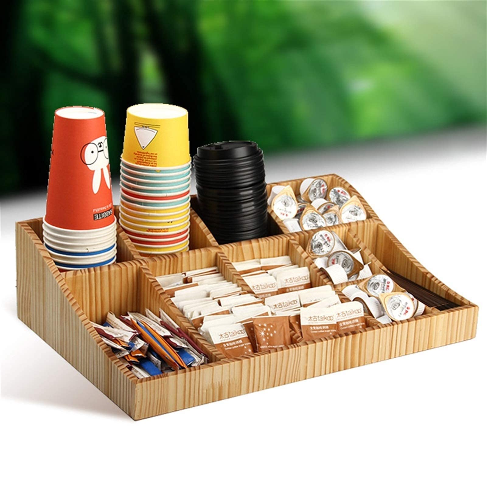 11-Compartment Acrylic Coffee Condiment Organizer - Cup, Lid & Capsule Dispenser for Kitchen Countertop | Perfect for Coffee Bars, Offices & Home Use