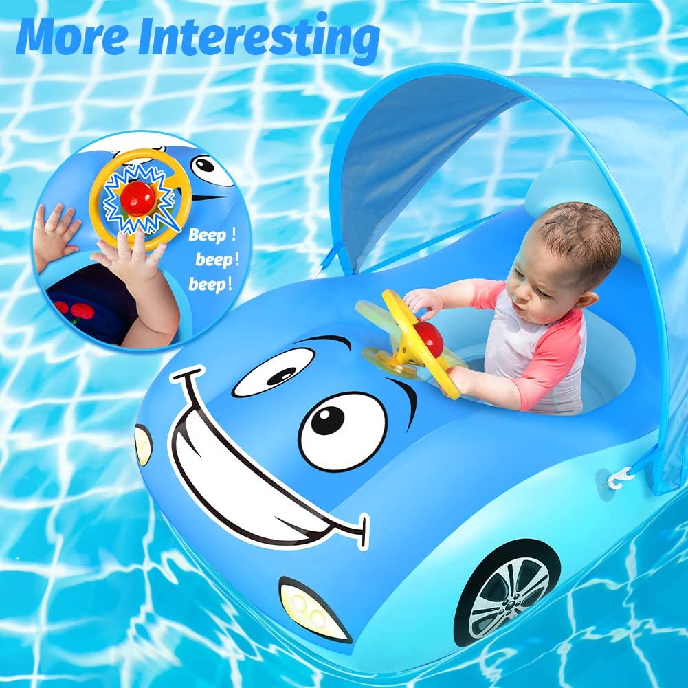 LAYCOL Baby Pool Float with UPF50+ Sun Protection & Adjustable Canopy - Car Shaped Infant Swimming Float for Toddlers 3-36 Months - Perfect for Backyard Pools, Beach Trips & Summer Water Play
