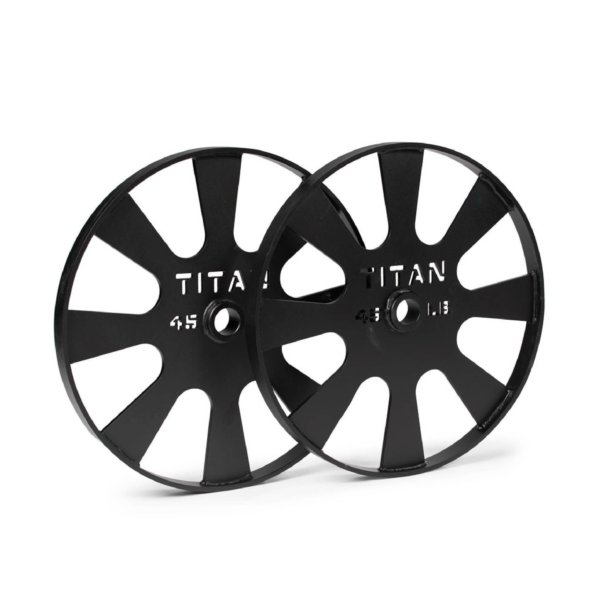 Titan Fitness 45 LB Wagon Wheel Pulling Blocks - 26-inch Steel Deadlift Weight Plates for Strength Training & CrossFit Workouts