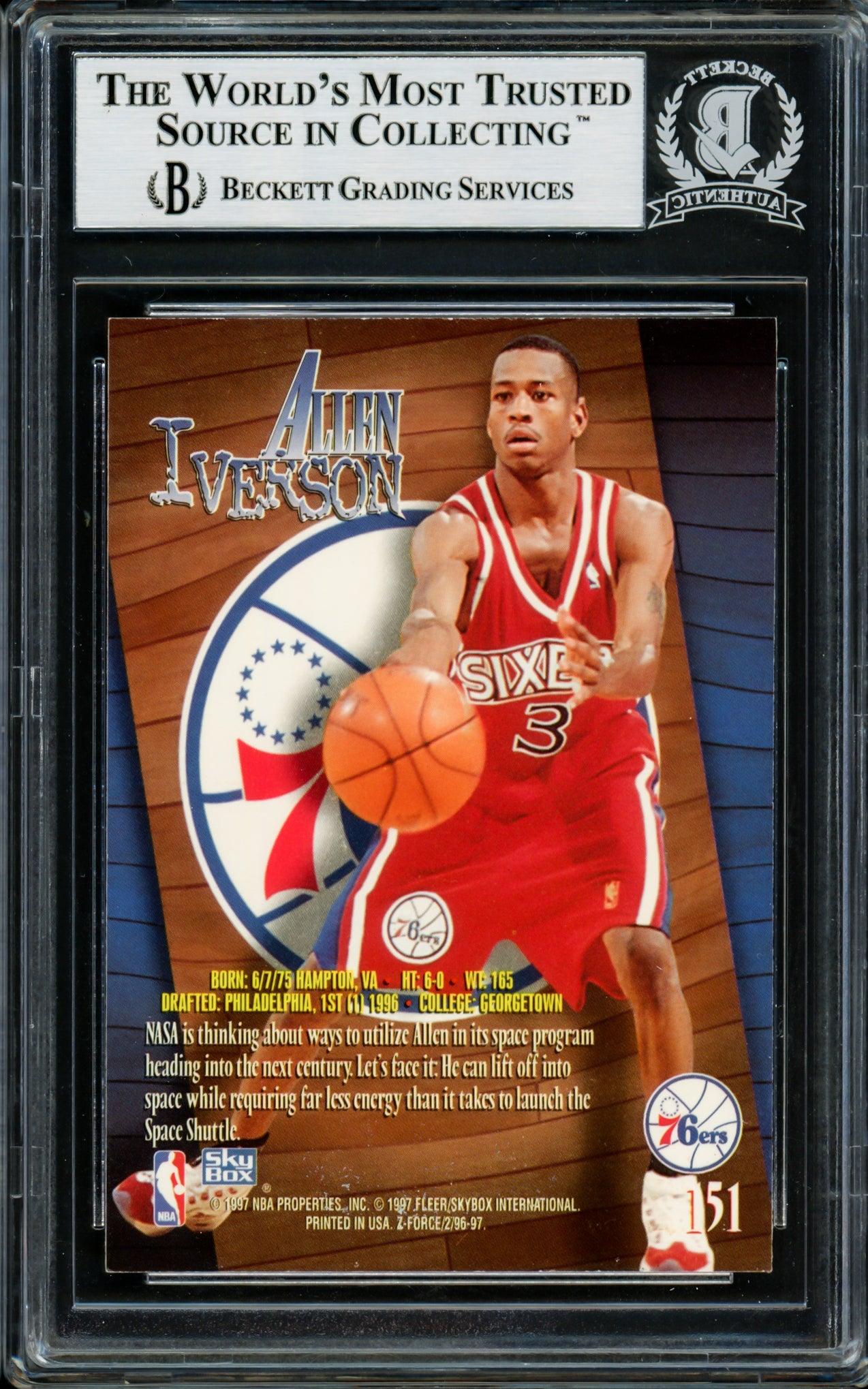 Allen Iverson Autographed 1996-97 Skybox Z-Force Rookie Card #151 Philadelphia 76ers Beckett BAS Certified - Perfect for NBA Memorabilia Collectors & 76ers Fans Display