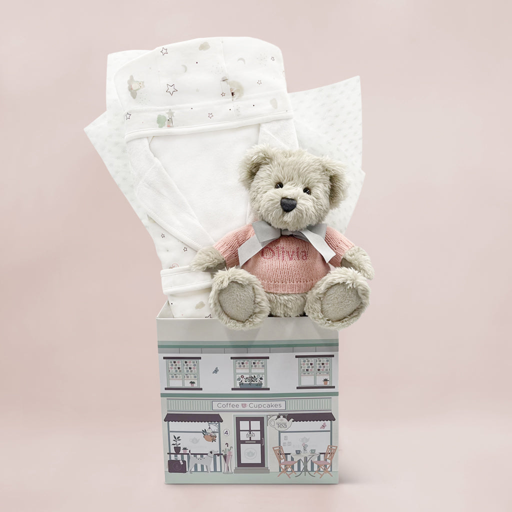 Personalized Berkeley Bear & Little Love Pink Bathrobe for Kids - Soft and Cozy Baby Bath Towel Wrap for Bath Time, Spa, and Relaxation at Home