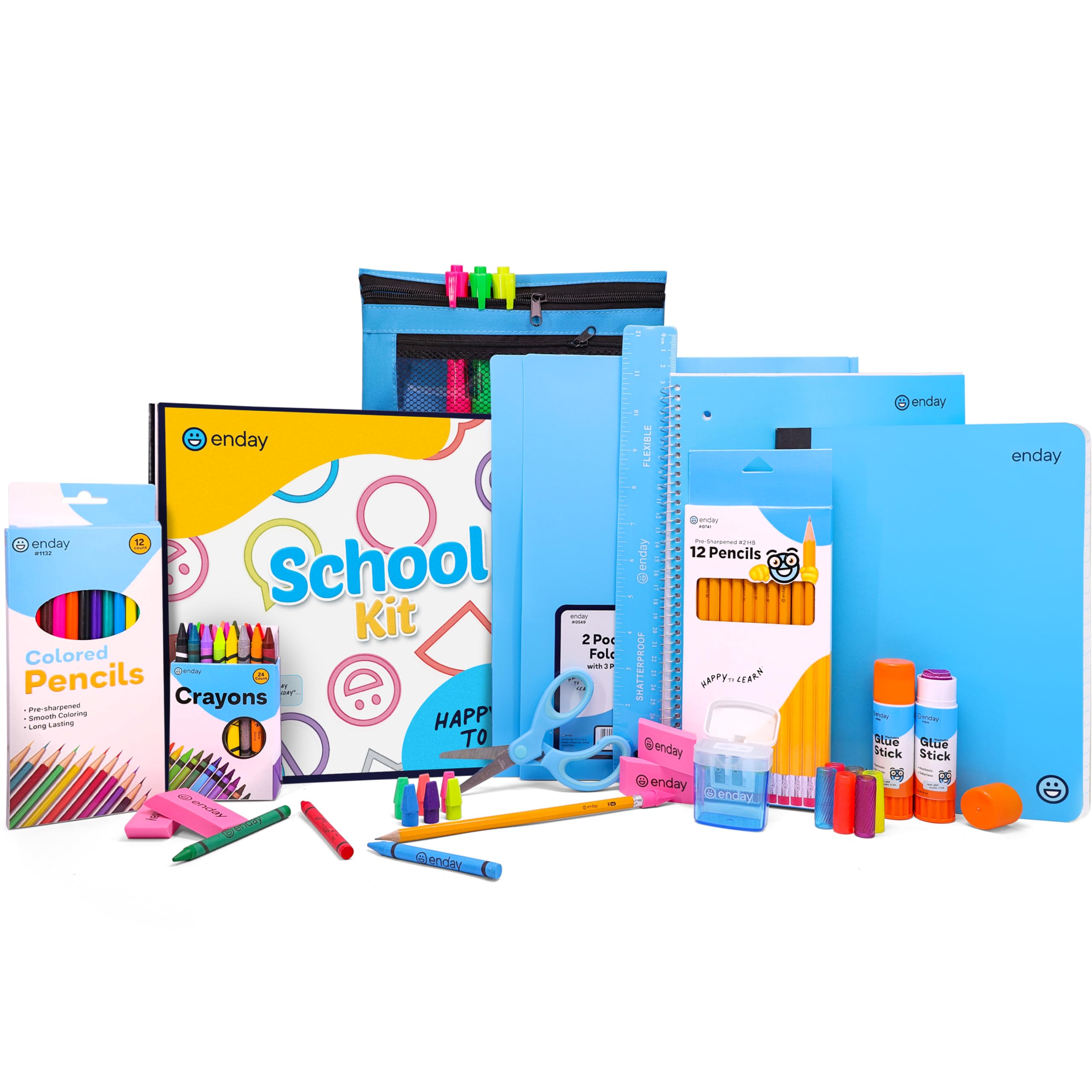 Enday Premium 71-Piece Back to School Supplies Kit for Kids - Blue School Supply Box for Grades K-5, High-Quality Kindergarten Supplies for Boys & Girls - Perfect for Classroom, Homeschool & Homework Organization