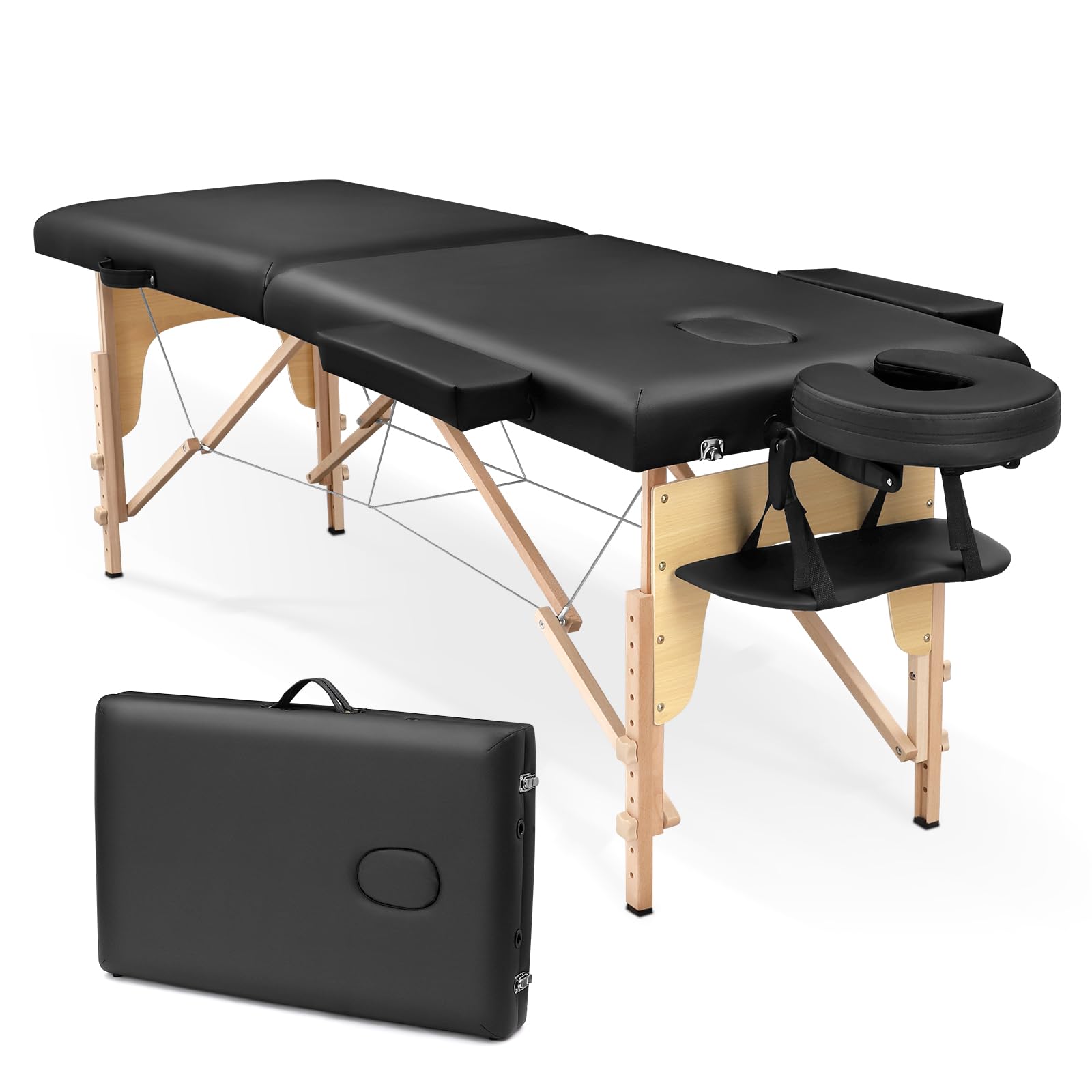 Portable Massage Table Foldable Lash Bed - Adjustable Height Physical Therapy Table for Spa, Tattoo & Beauty Salon - Black - Perfect for Professional Massage Therapists & Home Use