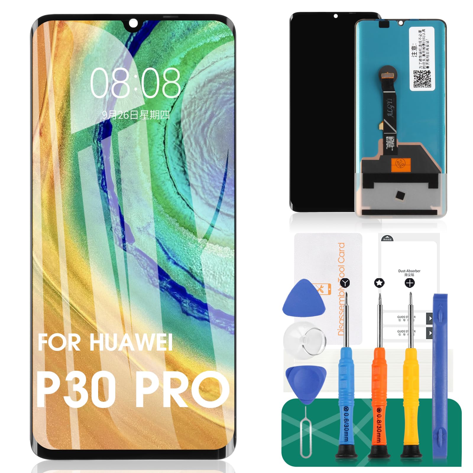 Original OLED Screen Replacement for Huawei P30 Pro - VOG-L29/VOG-L09/VOG-AL00/VOG-TL00 LCD Display with Touch Digitizer & Fingerprint Support - Perfect for DIY Repair & Phone Screen Replacement