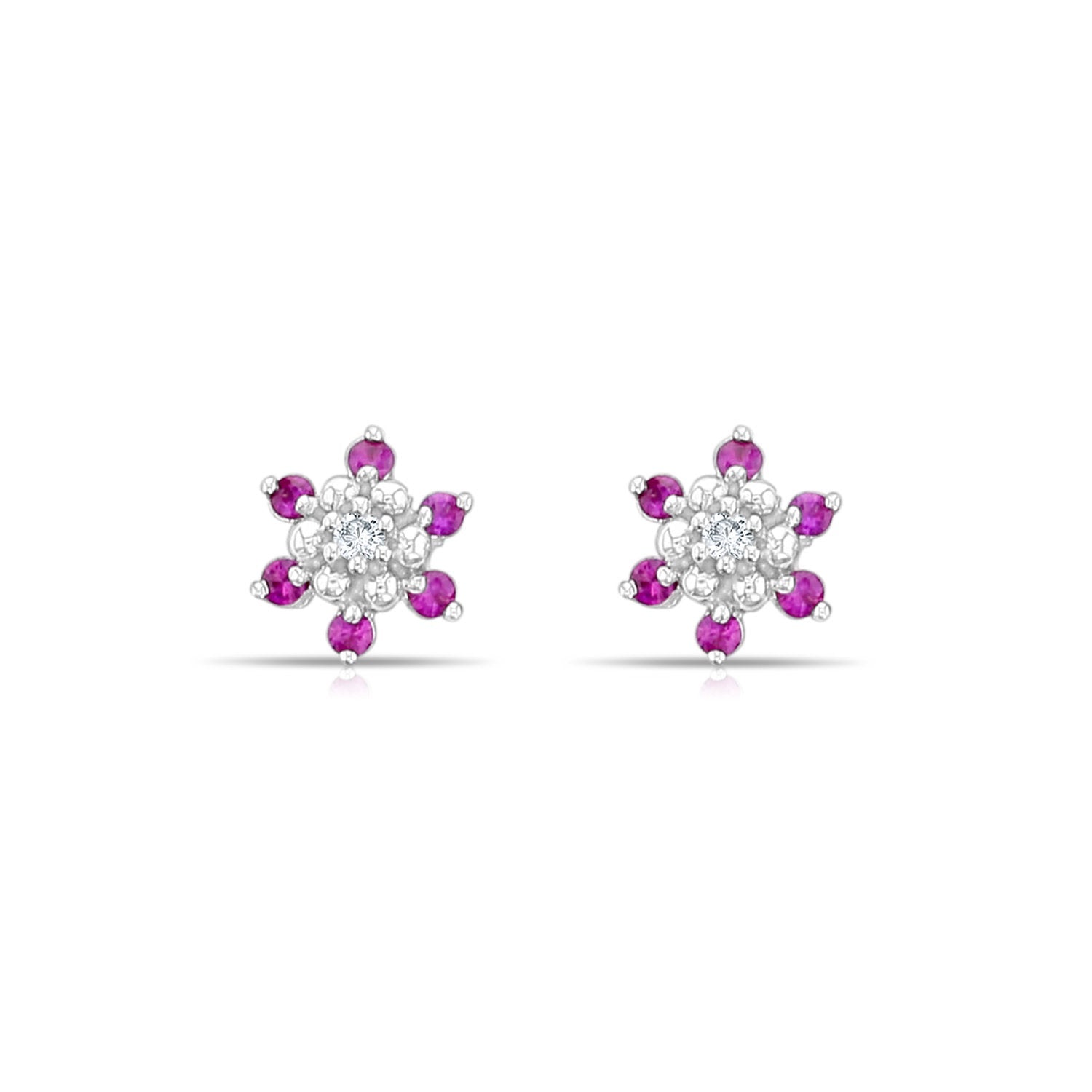 14K White Gold Pink Sapphire and Diamond Flower Earrings .61cttw - Elegant Jewelry for Weddings, Parties & Special Occasions