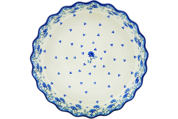 10-Inch Fluted Pie Dish with Blue Grapevine Design - Perfect for Baking Apple Pies, Quiches & Holiday Desserts | Oven-Safe Ceramic Pie Pan for Home Bakers