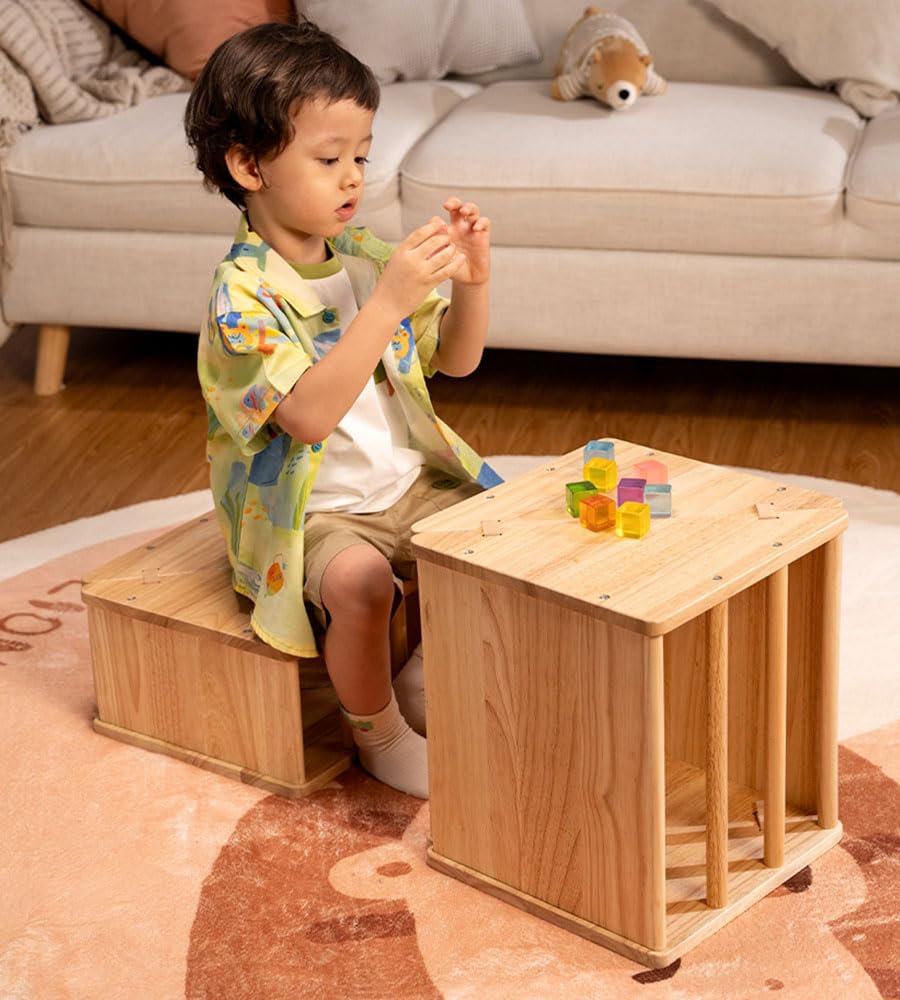 Wooden Kids Triangle Table and Chair Set - Convertible Single & Double Table with Mini Climbing Toys for Toddlers - Montessori Learning & Play Furniture for Reading, Climbing, and Indoor Activities