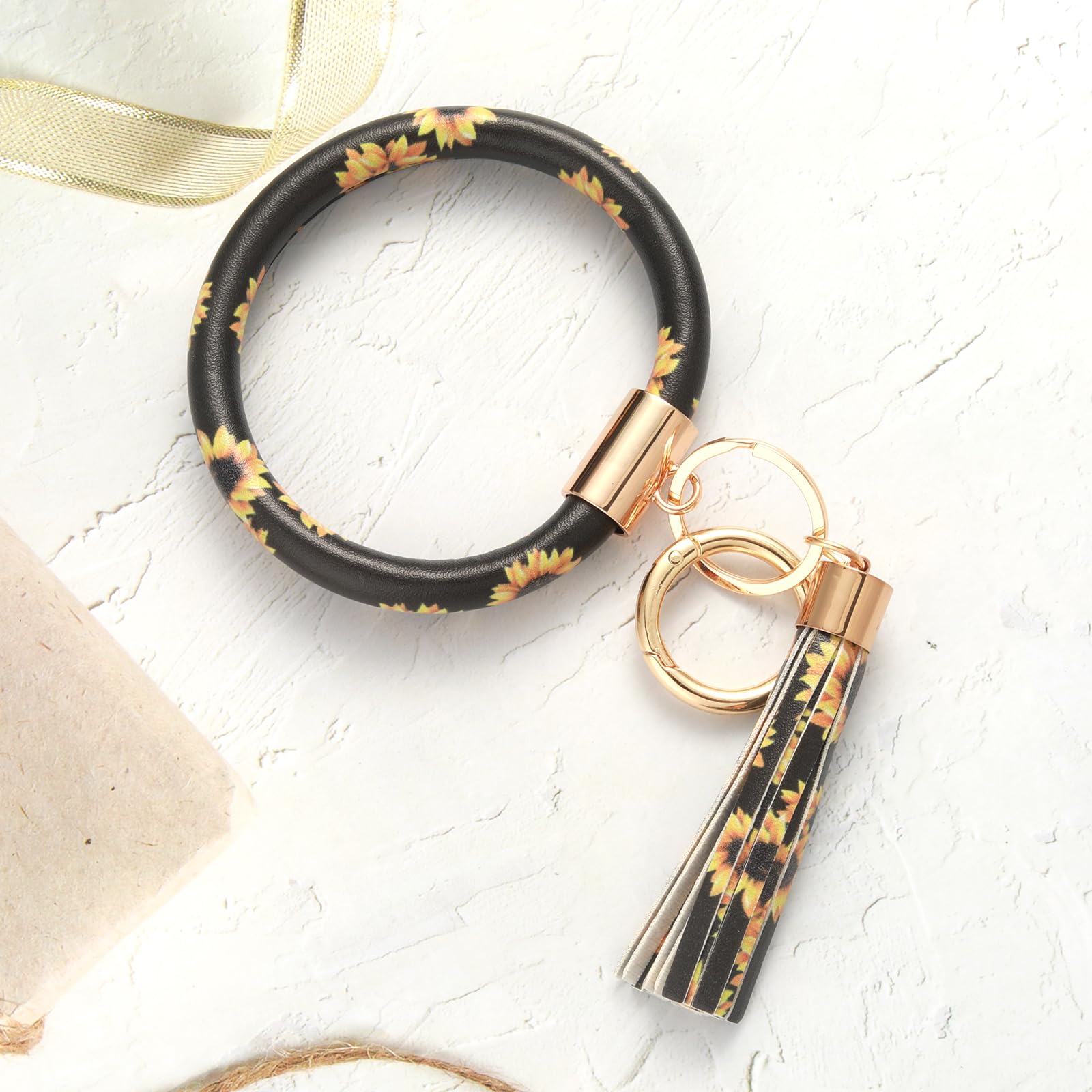 Coolcos Leather Key Ring Bracelet for Women - Stylish Wristlet Keychain with Tassel, Portable Key Holder for Everyday Use | Perfect Gift for Her, Office, Travel & Daily Essentials Organization