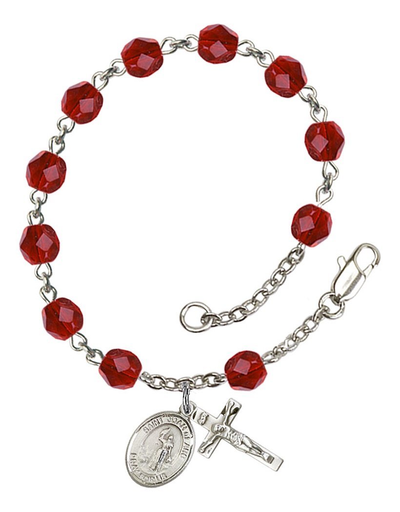 July Birthstone Bead Rosary Bracelet with St. Joan of Arc Charm - 7.5 Inch Catholic Prayer Jewelry for Women | Perfect for Baptism, First Communion & Daily Devotion