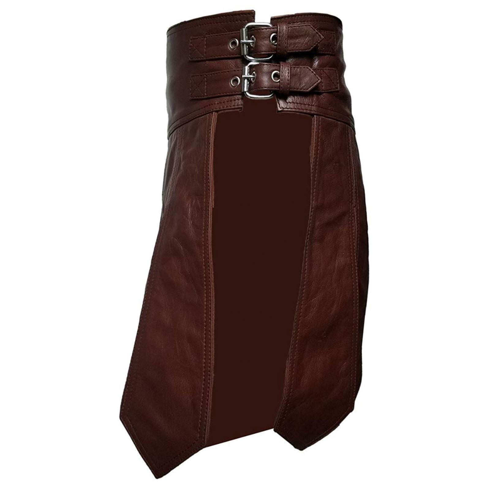 Men's Genuine Brown Leather Gladiator Kilt - Gay Clubwear & LARP Costume - Size W30 x 20