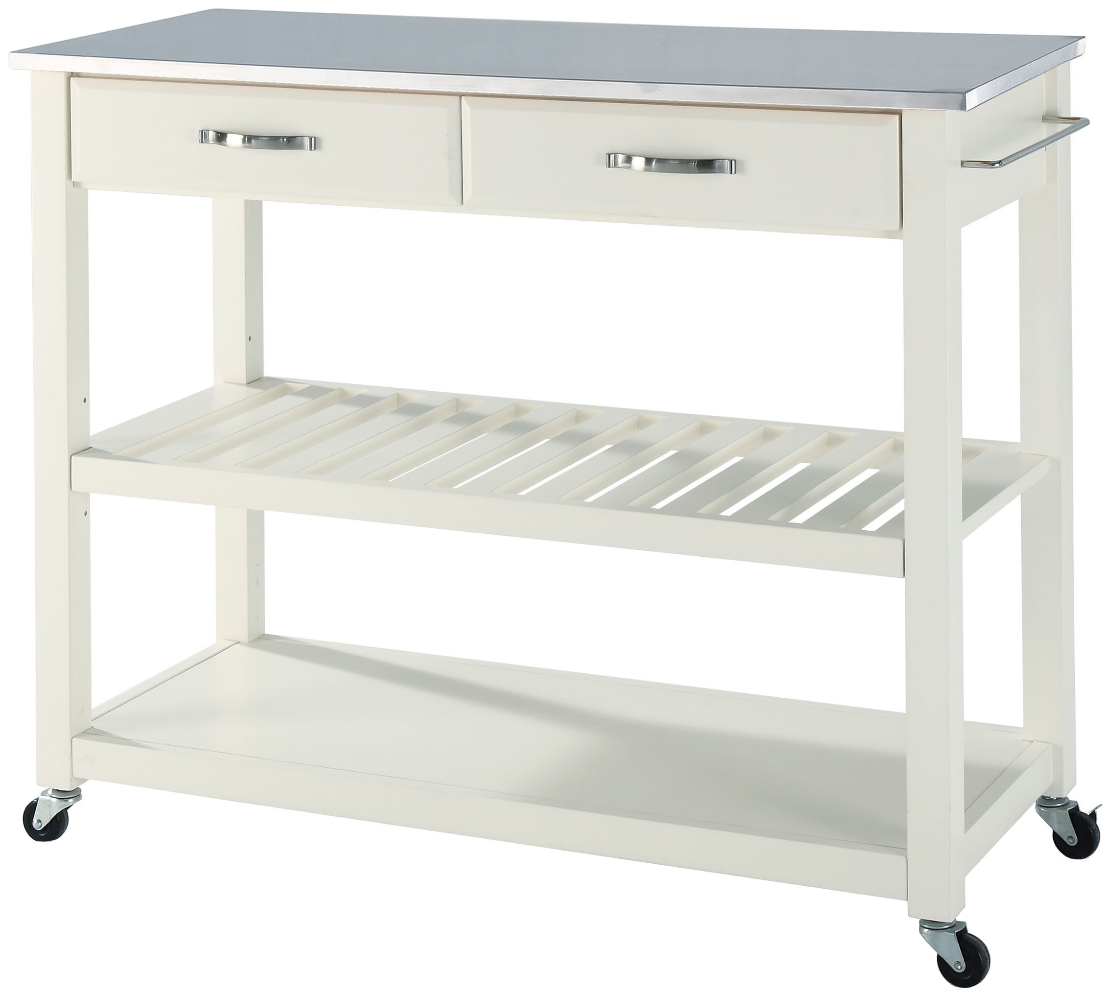 Crosley White Portable Kitchen Cart with Stainless Steel Top - Mobile Kitchen Island for Small Spaces, Food Prep, and Extra Storage | Perfect for Apartments, Dorms & Outdoor Cooking
