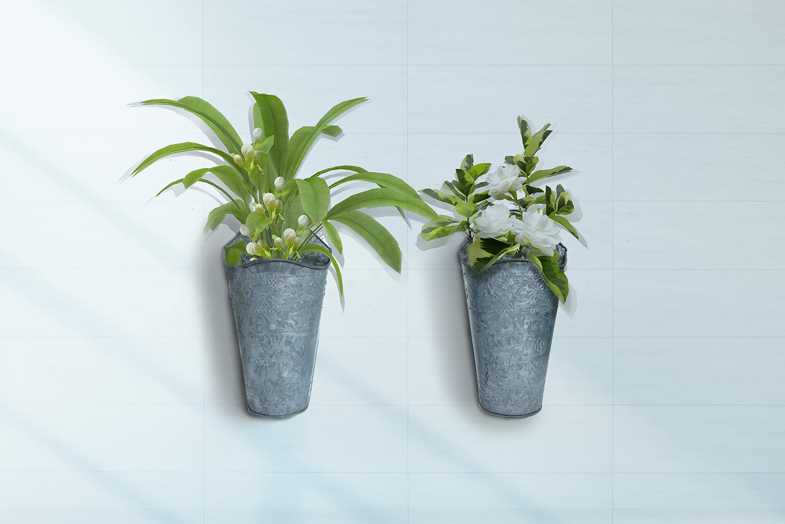 Galvanized Hanging Planter Set of 2 - Rustic Metal Wall Vases for Indoor & Outdoor Plants, Herbs & Flowers | Weather-Resistant Farmhouse Decor for Patio, Garden & Home Décor