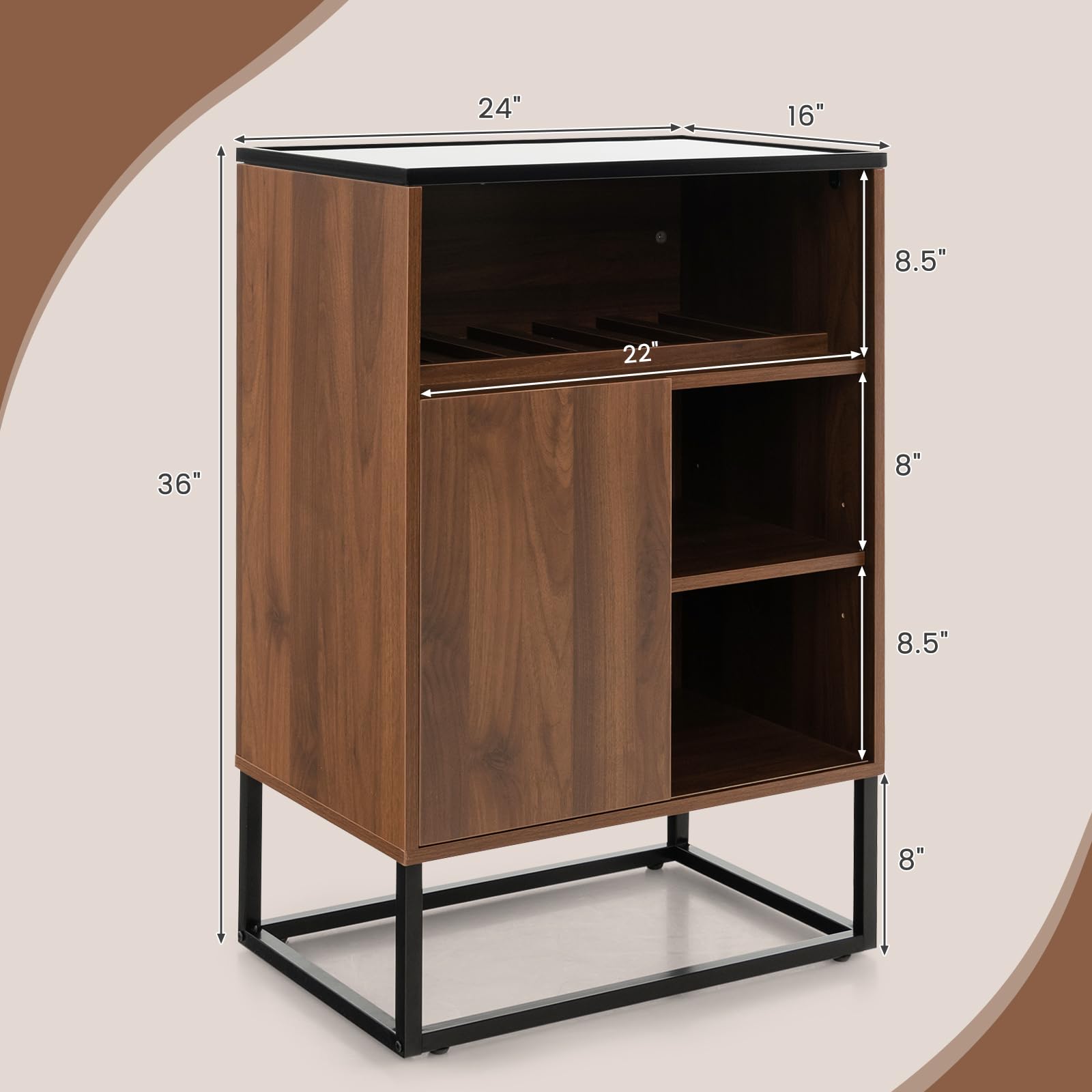 Giantex Wine Bar Cabinet with Tempered Glass Top - Freestanding Sideboard Buffet with Adjustable Feet, Shelf & Sliding Door - Perfect for Living Room, Dining Room, Kitchen & Home Bar Storage