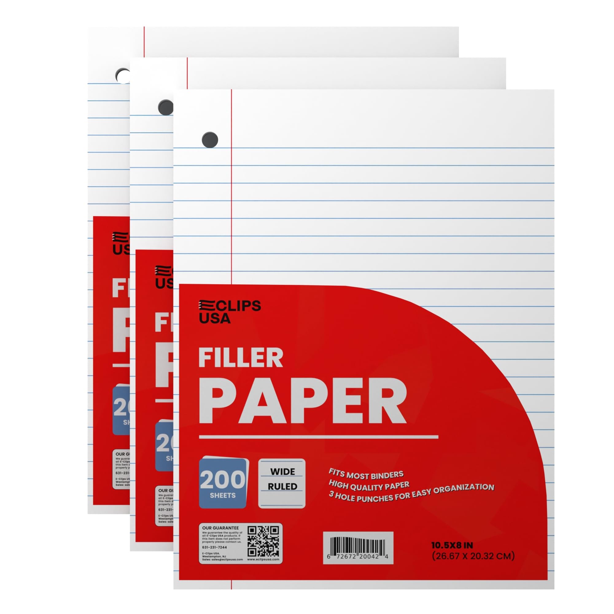 Wide Ruled Notebook Paper 3 Pack - 10.5
