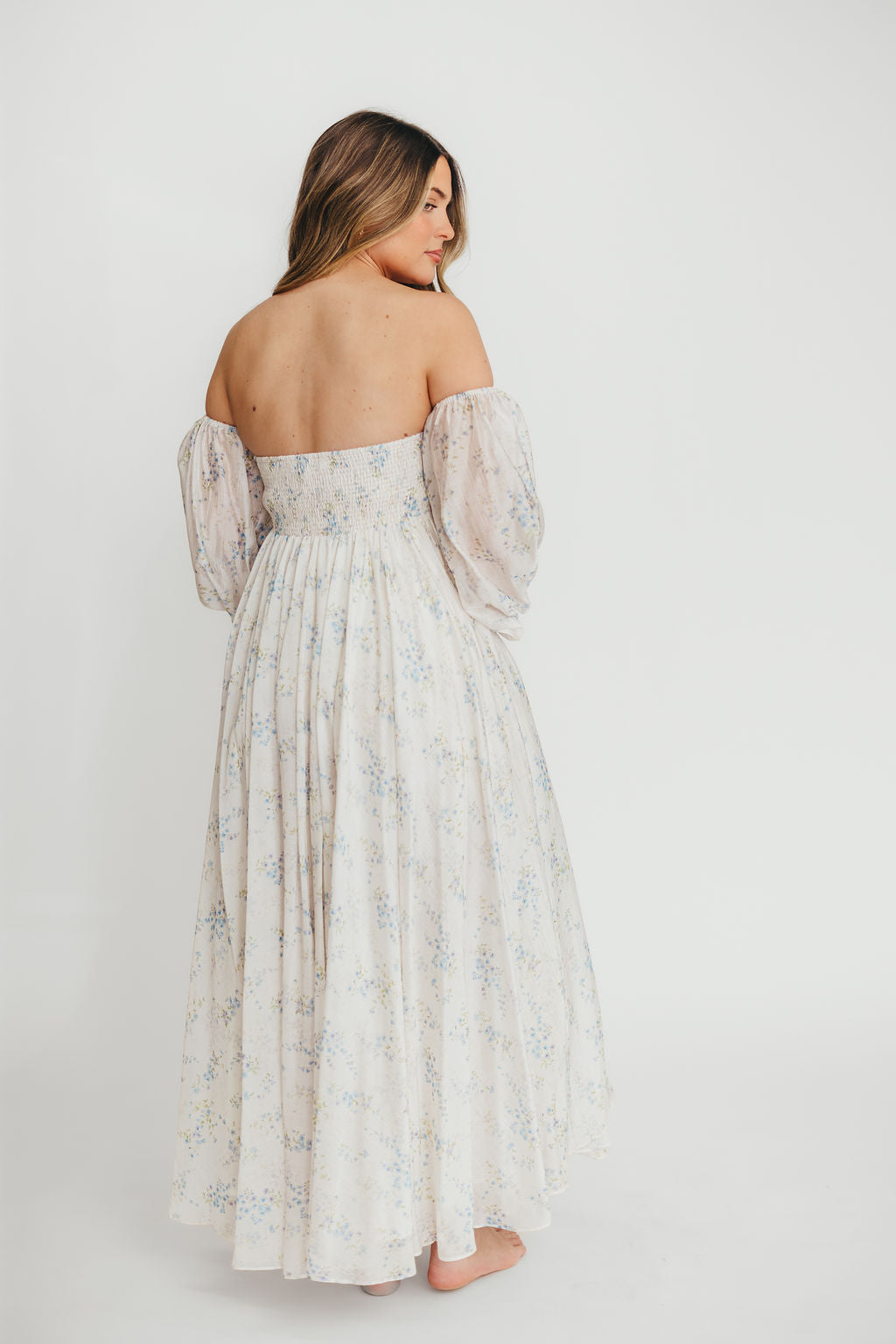 Dear Skye Floral Dress in Blue - Elegant Flowy Midi Dress with V-Neck & Ruffle Sleeves - Perfect for Weddings, Parties & Summer Vacations