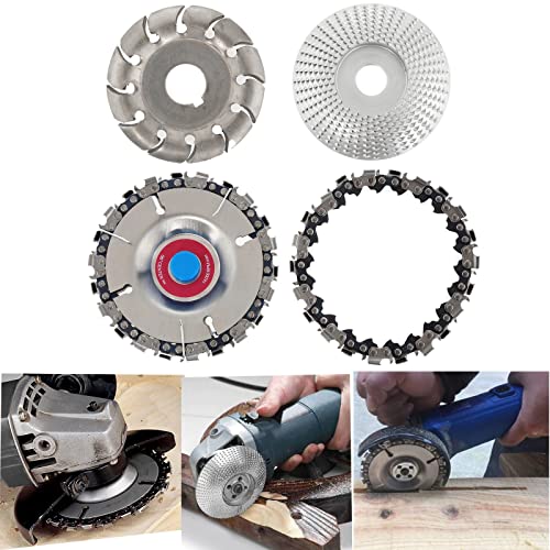 WICHEMI 12 Teeth Wood Grinding Wheel - Angle Grinder Disc with Replacement Chain for Woodworking, Sanding, Carving & Polishing (4 Pack) - Perfect for DIY Projects, Furniture Making & Wood Crafts