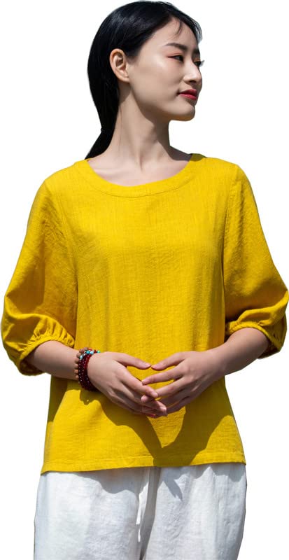 Vintage Chinese O-Neck Blouse for Women - Cotton Linen Half Sleeve Retro T-Shirt Top | Shanghai Story Style | Perfect for Casual Wear, Cultural Events & Boho Fashion