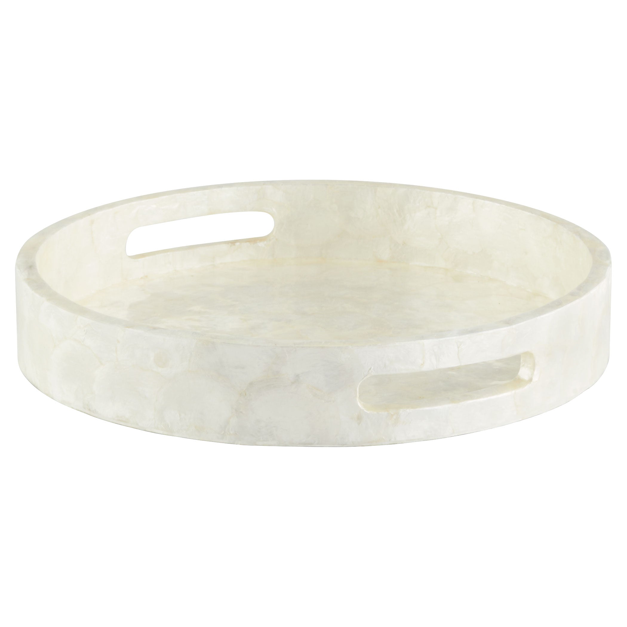Cyan Design 11688 Triton 16 Inch Round Tray - Pearl Finish Small Decorative Tray for Home Decor, Bathroom Vanity, Jewelry Display & Coffee Table Organization