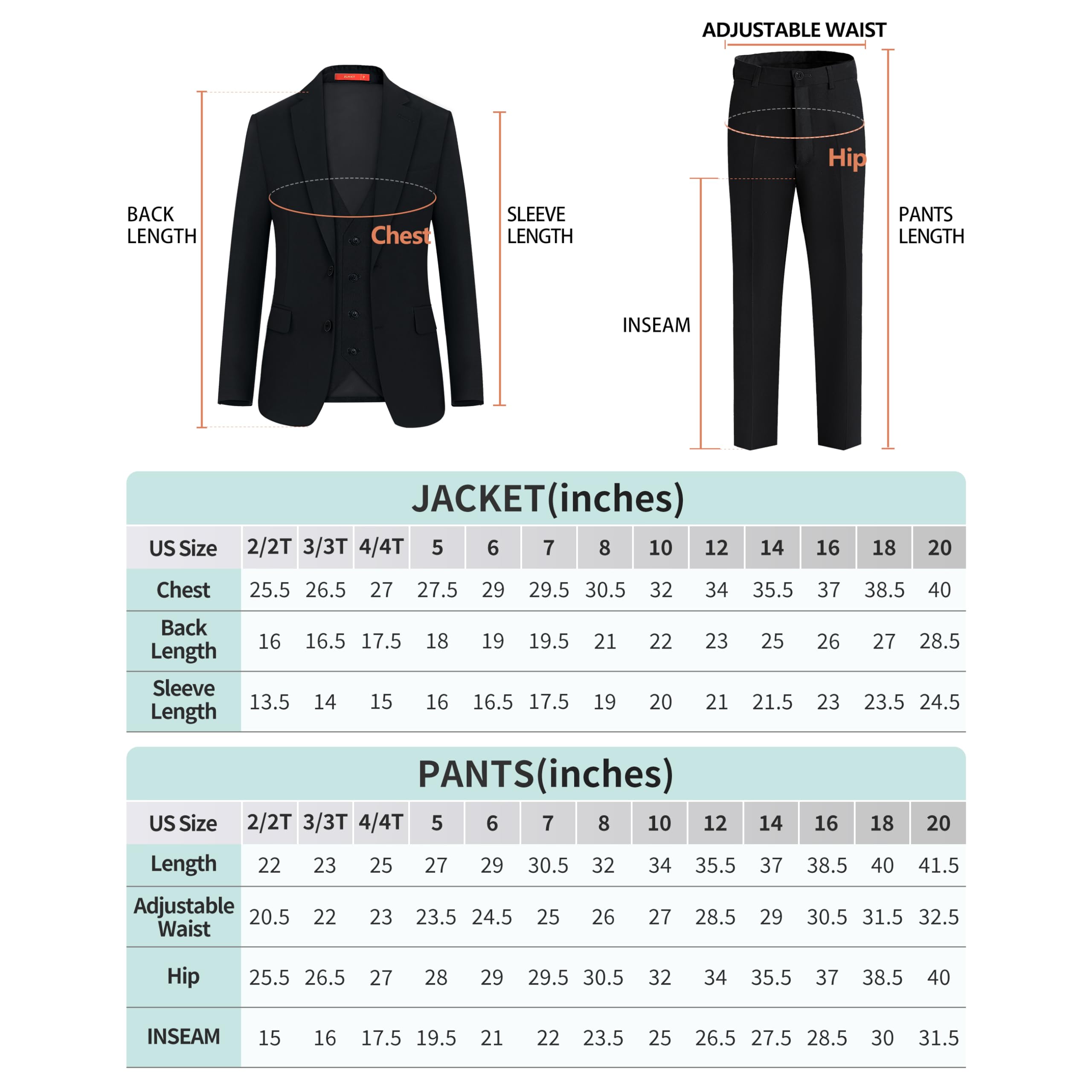 PLAVICT Boys' Slim Fit 5-Piece Suit Set with Adjustable Waist for Weddings & School Events