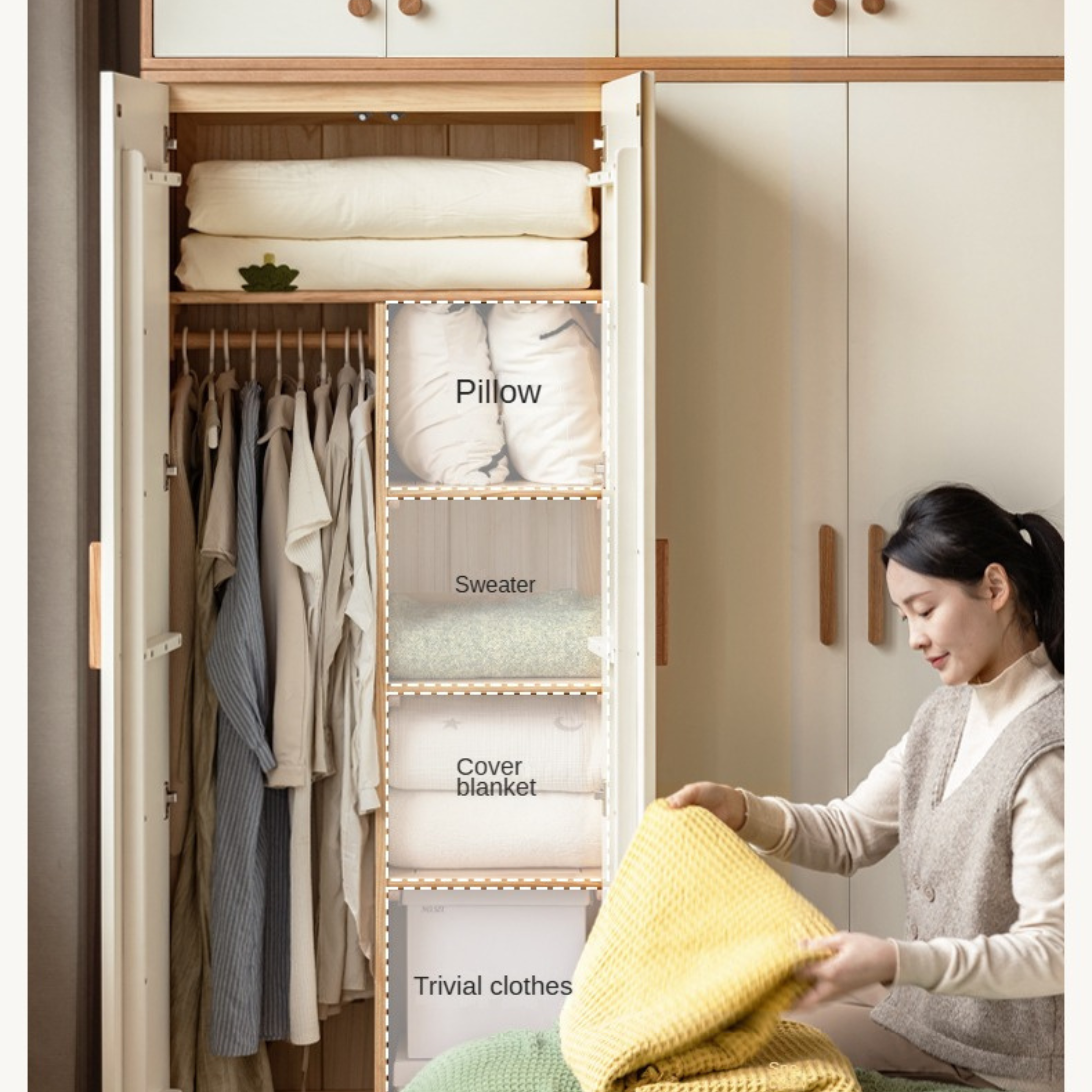 Solid Oak Wood Locker - Modern Wardrobe Closet for Bedroom, Office & Entryway Storage | Durable Wooden Cabinet with Hanging Rod & Shelves