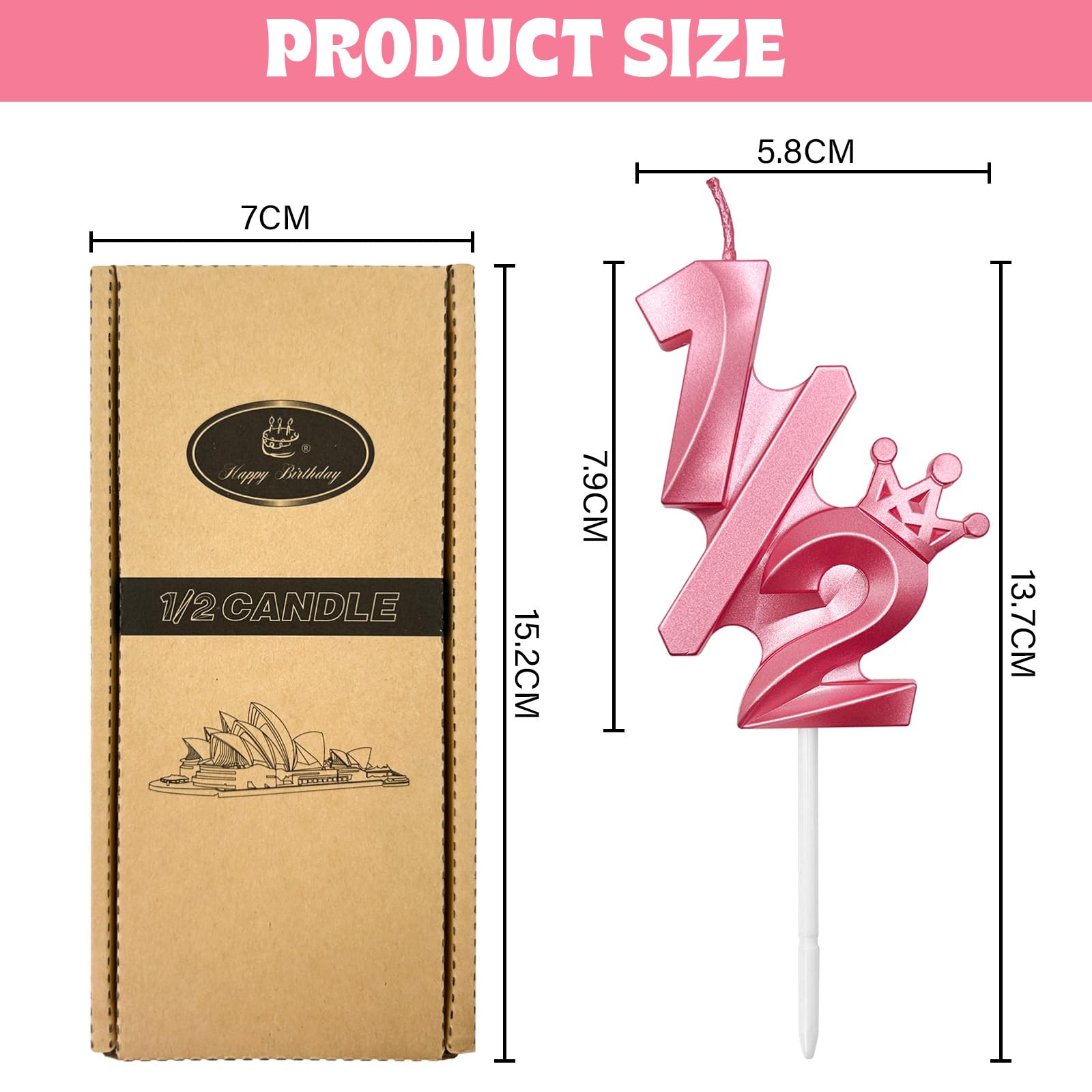 1/2 Birthday Crown Candles - Pink Cake Topper for 6-Month Babies & Anniversaries | Party Decor