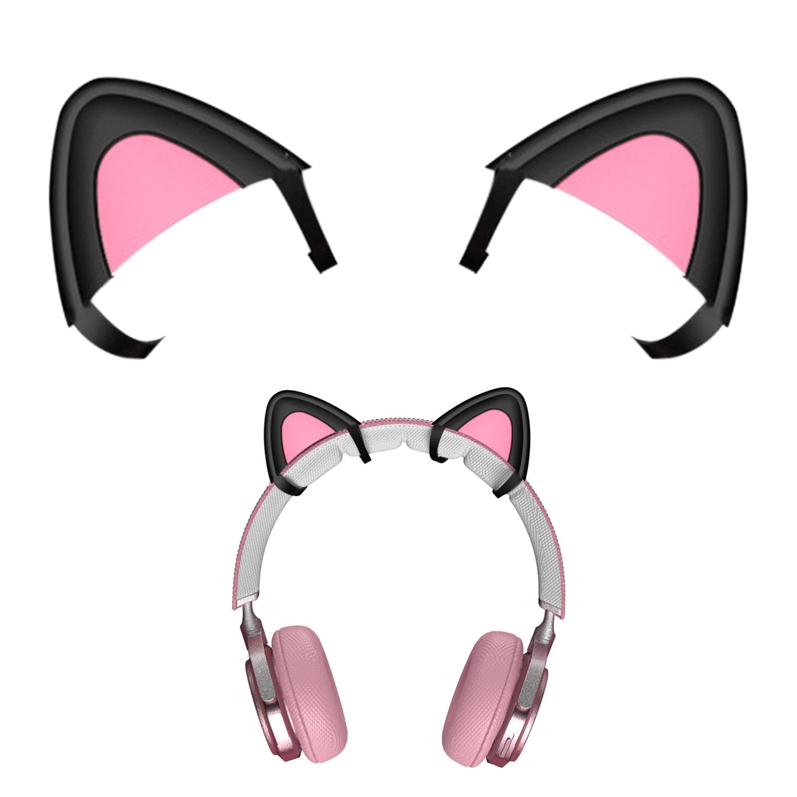 POHOVE 2pcs Cute Cat Ears Headphone Accessories - Adjustable Silicone Kitty Ears for Universal Gaming Headsets, Perfect for Cosplay, Streamers & Anime Lovers (Black/White)