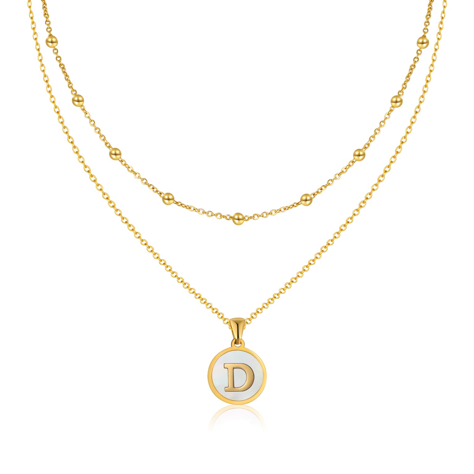 Personalized ASHFUHZL Initial Necklaces for Women - 18K Gold, Silver & Rose Gold Shell Letter Necklace with Coin Pendant - Stainless Steel Layered Jewelry Gift for Her - Perfect for Birthdays, Anniversaries & Everyday Wear
