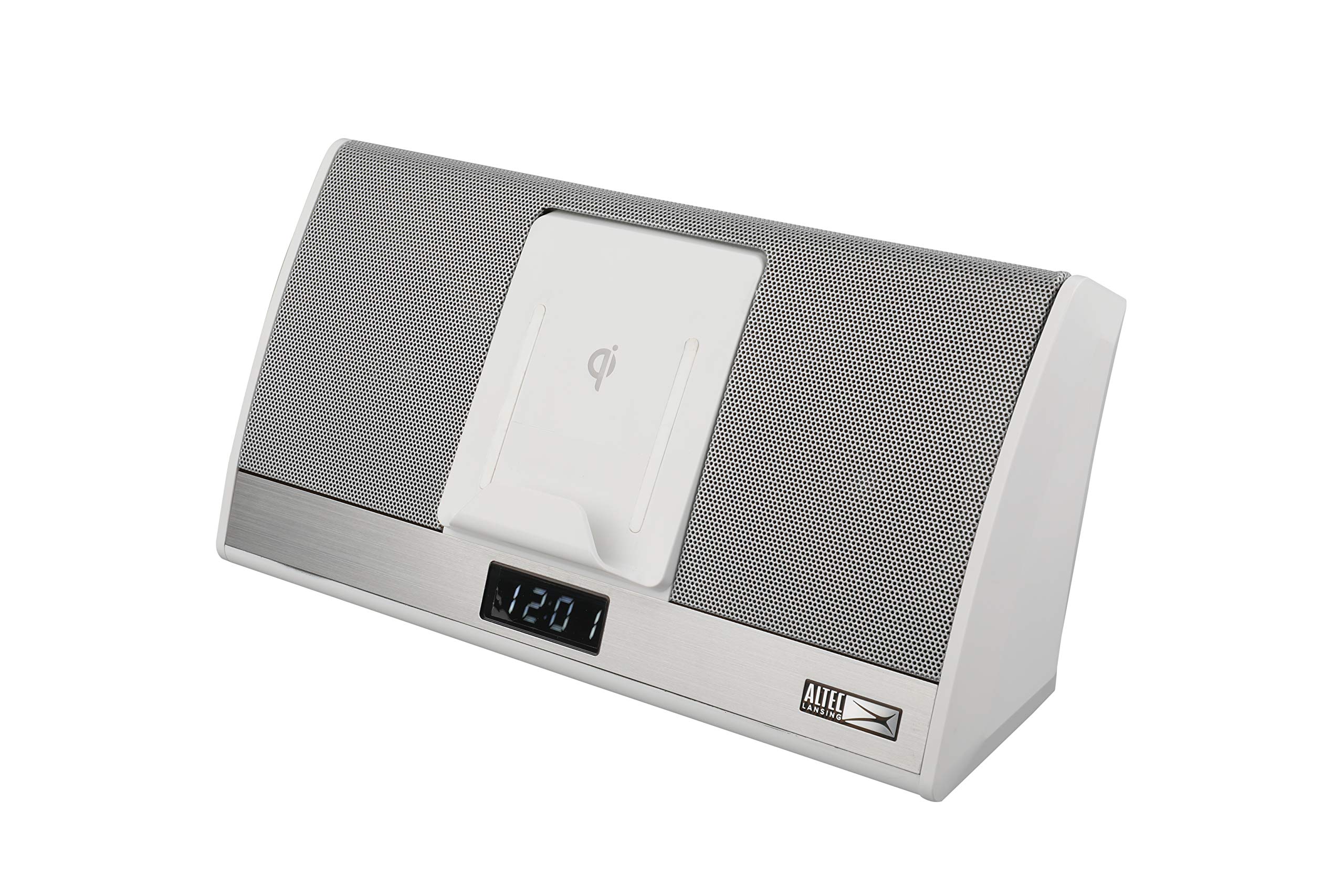 Altec Lansing Octave Wireless Bluetooth Speaker with Qi Wireless Charging Dock | Portable Bluetooth 5.0 Speaker with 8-Hour Battery, Alarm Clock & Smartphone Charging Station | Perfect for Bedroom, Office & Travel