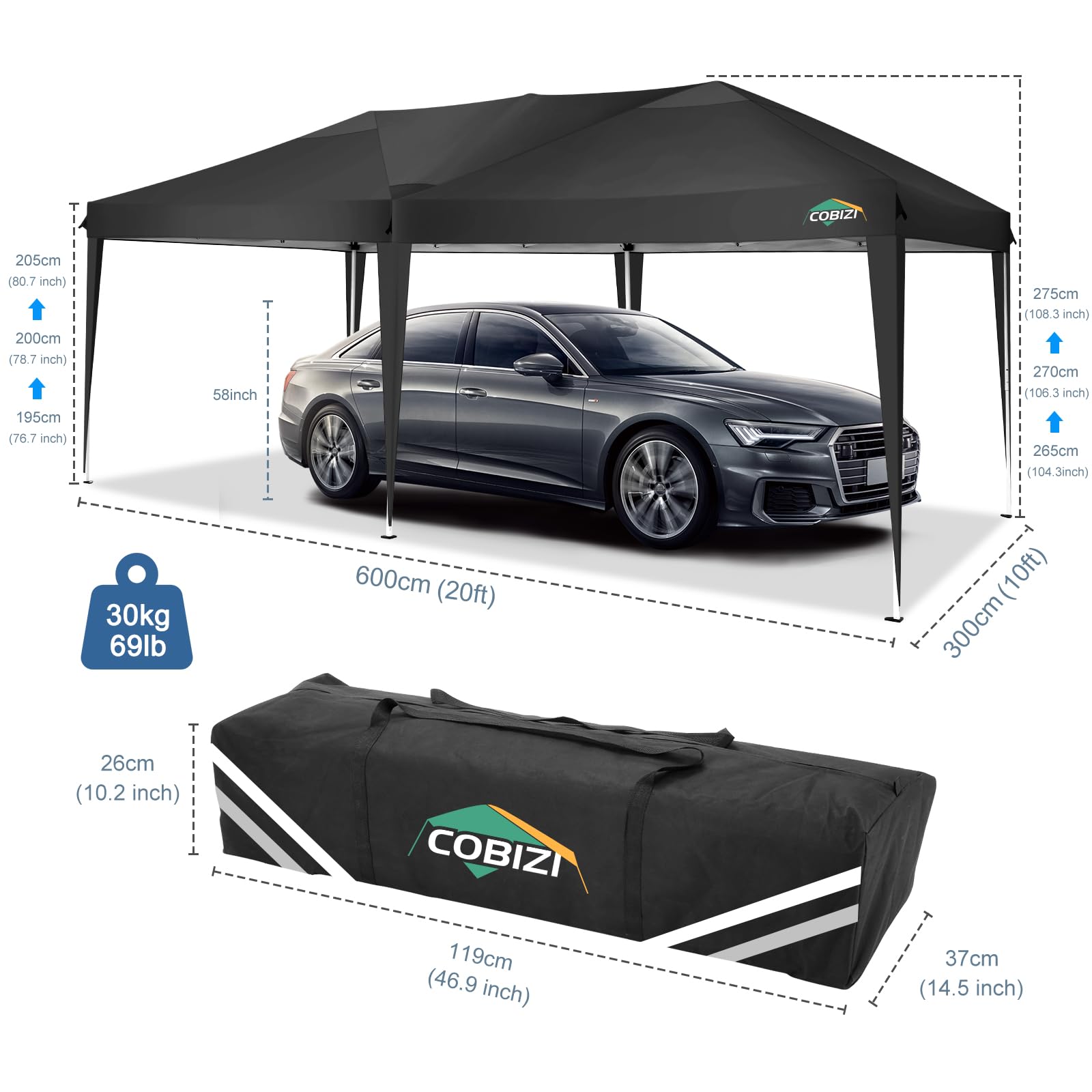 COBIZI 10x20ft Pop Up Canopy Tent - Waterproof Instant Shelter for Outdoor Events, Weddings, Parties & Commercial Use | Portable Gazebo for Backyard, Camping & Car Protection | Easy Setup Commercial Canopy