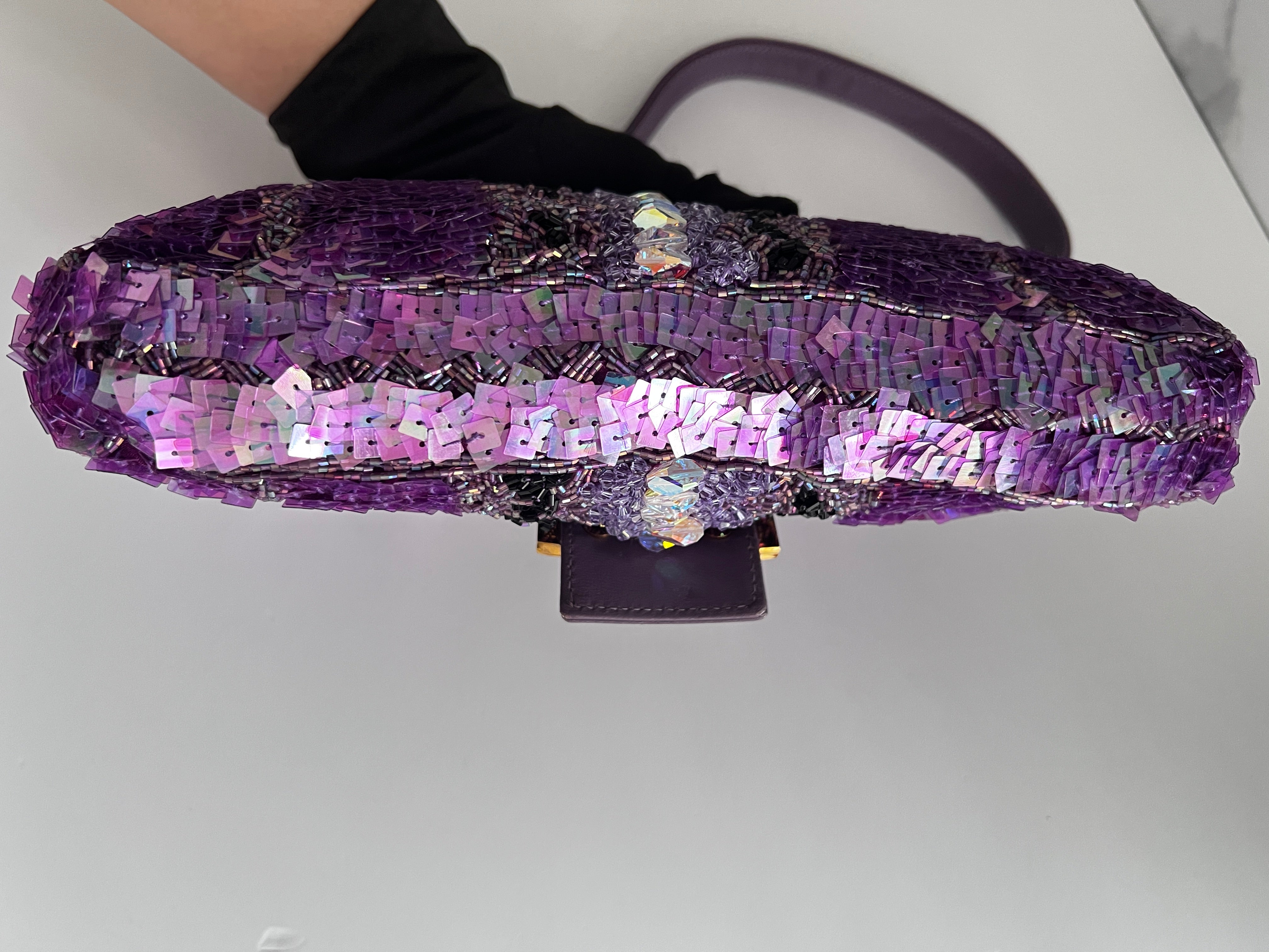 Fendi Purple Sequin Baguette Bag - Stylish Evening Clutch for Women | Perfect for Parties, Weddings & Night Out