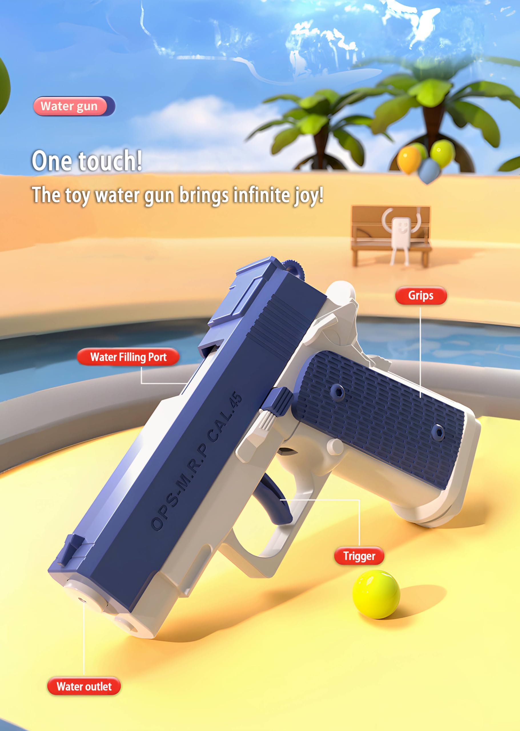 Kids Water Guns - Battery-Free Pool Toys for Outdoor Summer Fun (Blue)