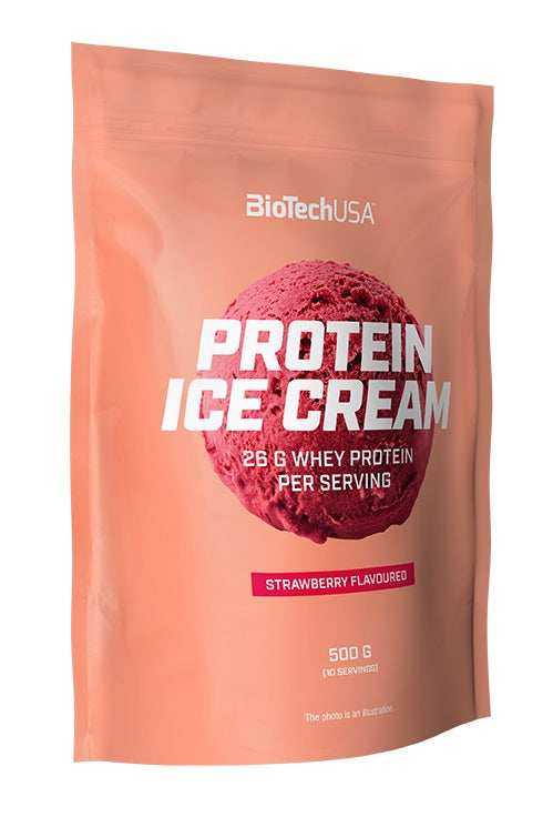 BioTechUSA Strawberry Protein Ice Cream - 500g High Protein Low Carb Dessert for Fitness & Post-Workout Recovery | Healthy Muscle Building Snack