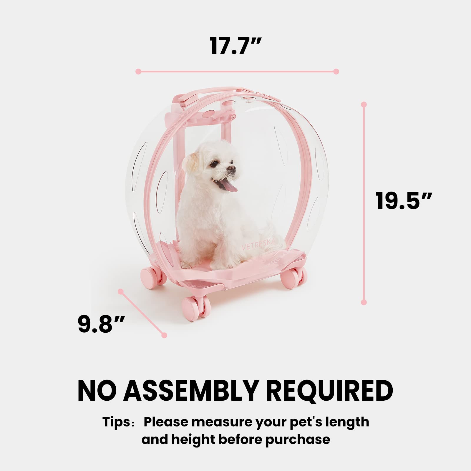 VETRESKA Pink Pet Carrier with Wheels & Telescopic Handle - Travel Carrier for Small & Medium Dogs & Cats - Includes 2 Comfort Mats - Perfect for Airplane, Car & Vet Visits