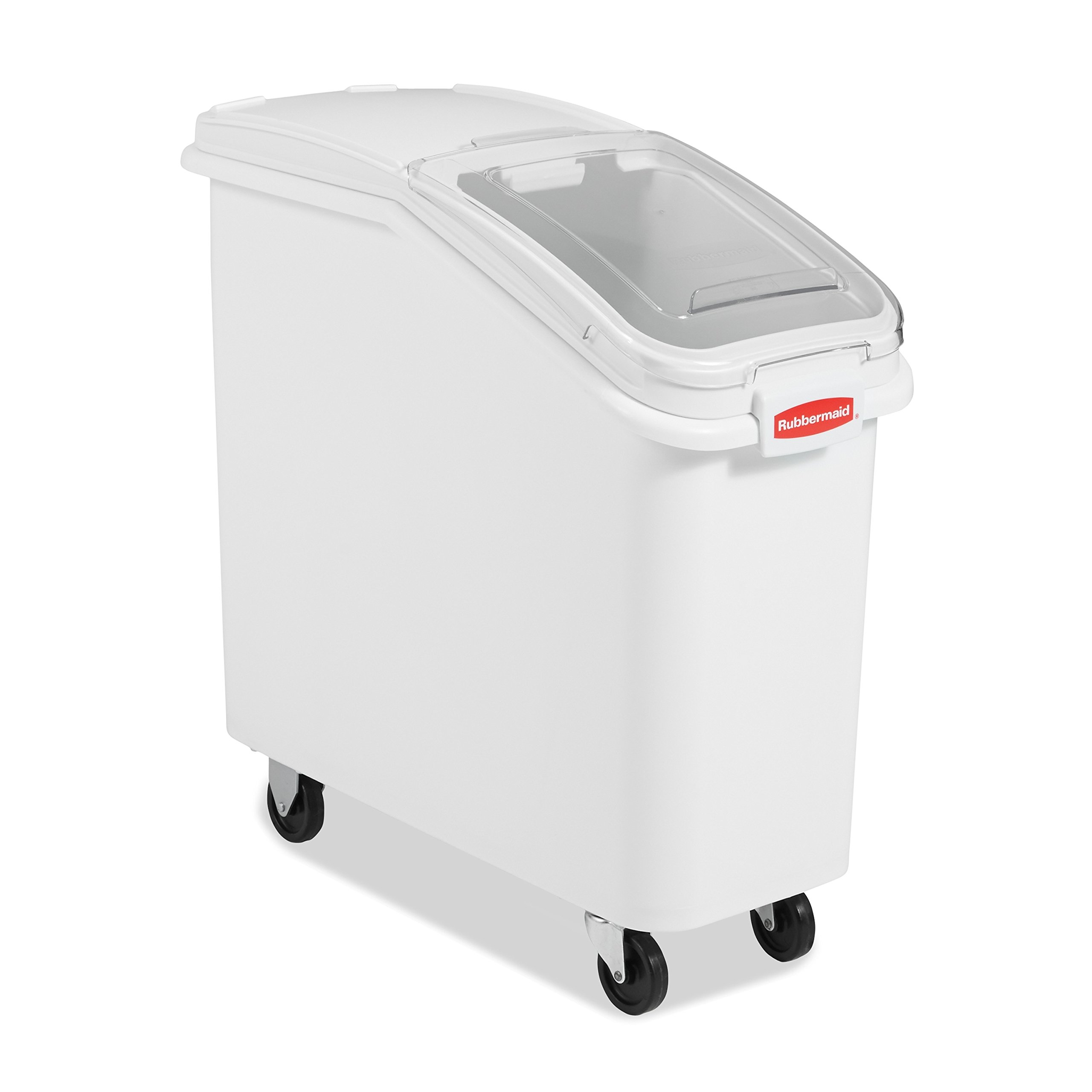 Rubbermaid Commercial 400-Cup ProSave Shelf-Storage Ingredient Bin with Scoop & Wheels - White Plastic Food Storage Container with Sliding Lid for Kitchen, Restaurant, Pantry Organization - Ideal for Bulk Ingredients, Flour, Sugar, Grains & Dry Food Storage