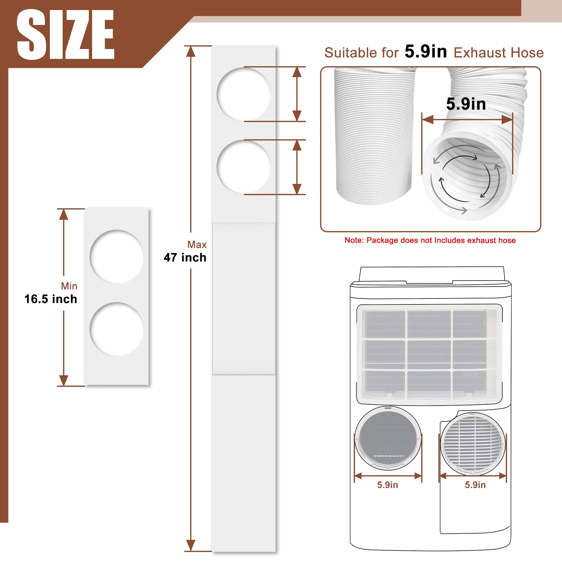 BJADE'S 5.9 Inch Dual Hose Portable Air Conditioner Window Seal Kit - Adjustable AC Exhaust Vent (17